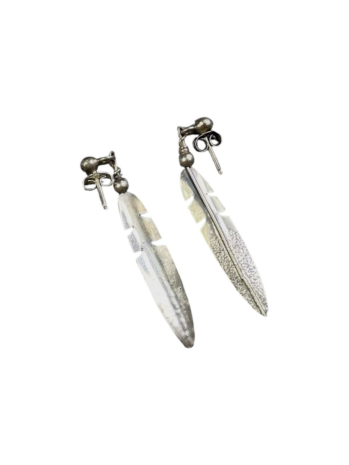 Vintage NATIVE AMERICAN INSPIRED STERLING SILVER FEATHERS EARRINGS Size ONE SIZE - 4 Thumbnail