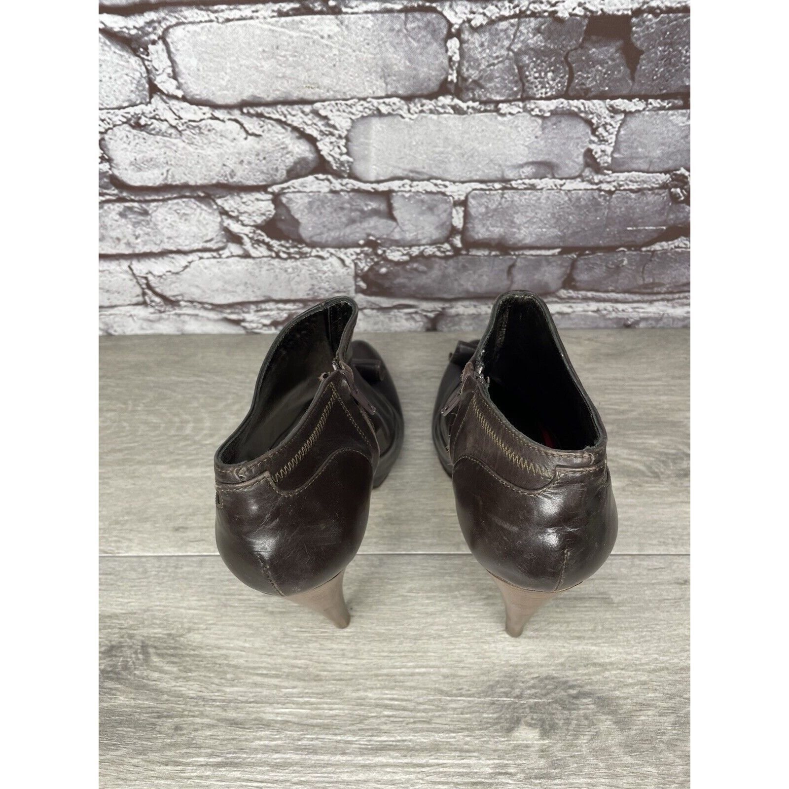 Seven 7 7 Seven for all Mankind Brown Leather Wooden Heel Booties Wo Size US 9.5 / IT 39.5 - 10 Thumbnail