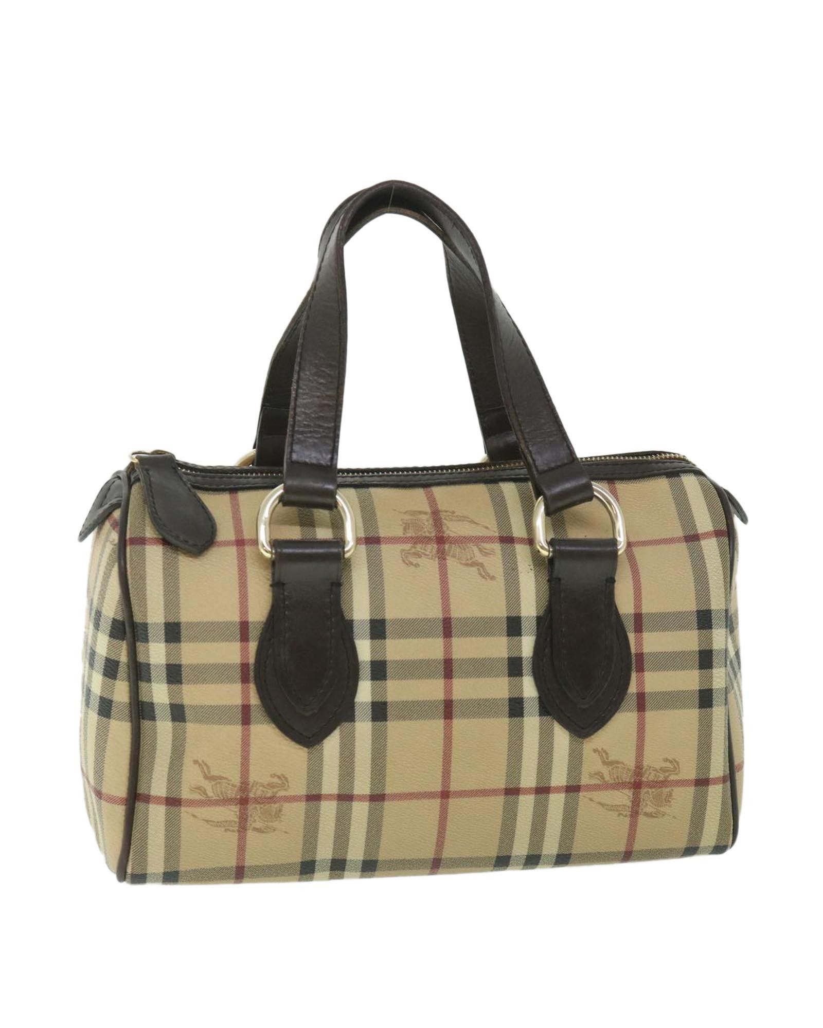 image of Burberry Sophisticated Beige Leather Boston Bag, Women's