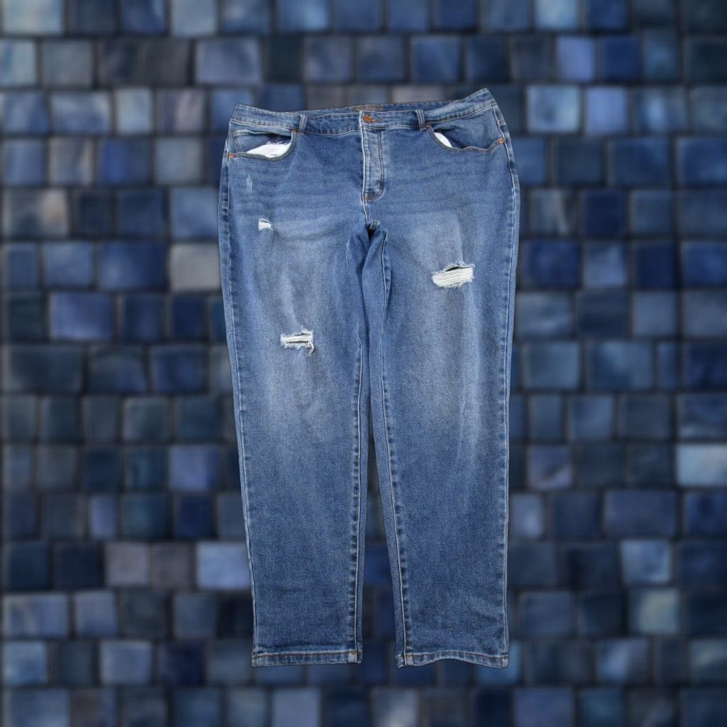 Vintage Maurices Women's Jeans Button Fly High Rise Blue Stretch Denim Ankle SZ 22W Read Size 40" / US 18 - 1 Thumbnail