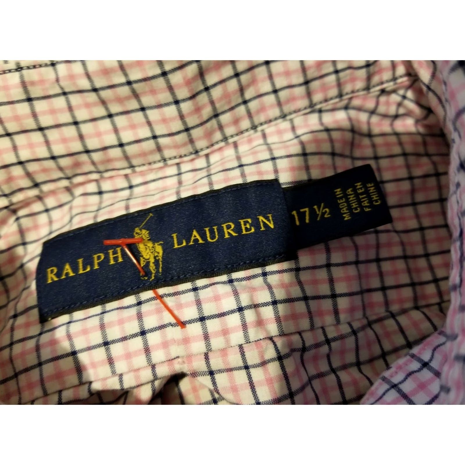 Polo Ralph Lauren Polo Ralph Lauren Dress Shirt Mens 17.5 Pink Cotton Button Check 17 1/2 Regular XS? Size 48R - 3 Thumbnail