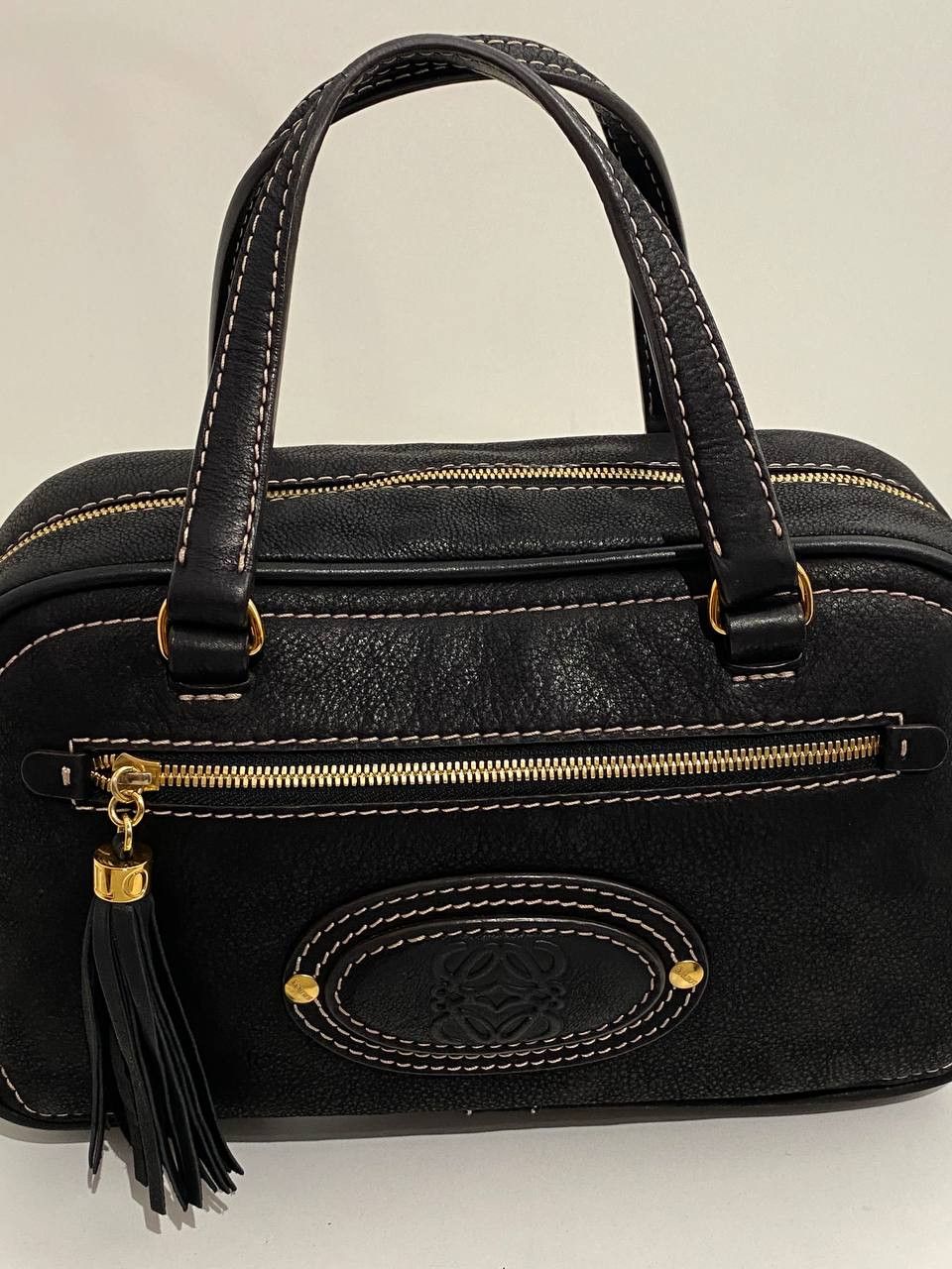Loewe Loewe Logo Black Leather Black Bowling Tote Hand Bag Size ONE SIZE - 17 Thumbnail