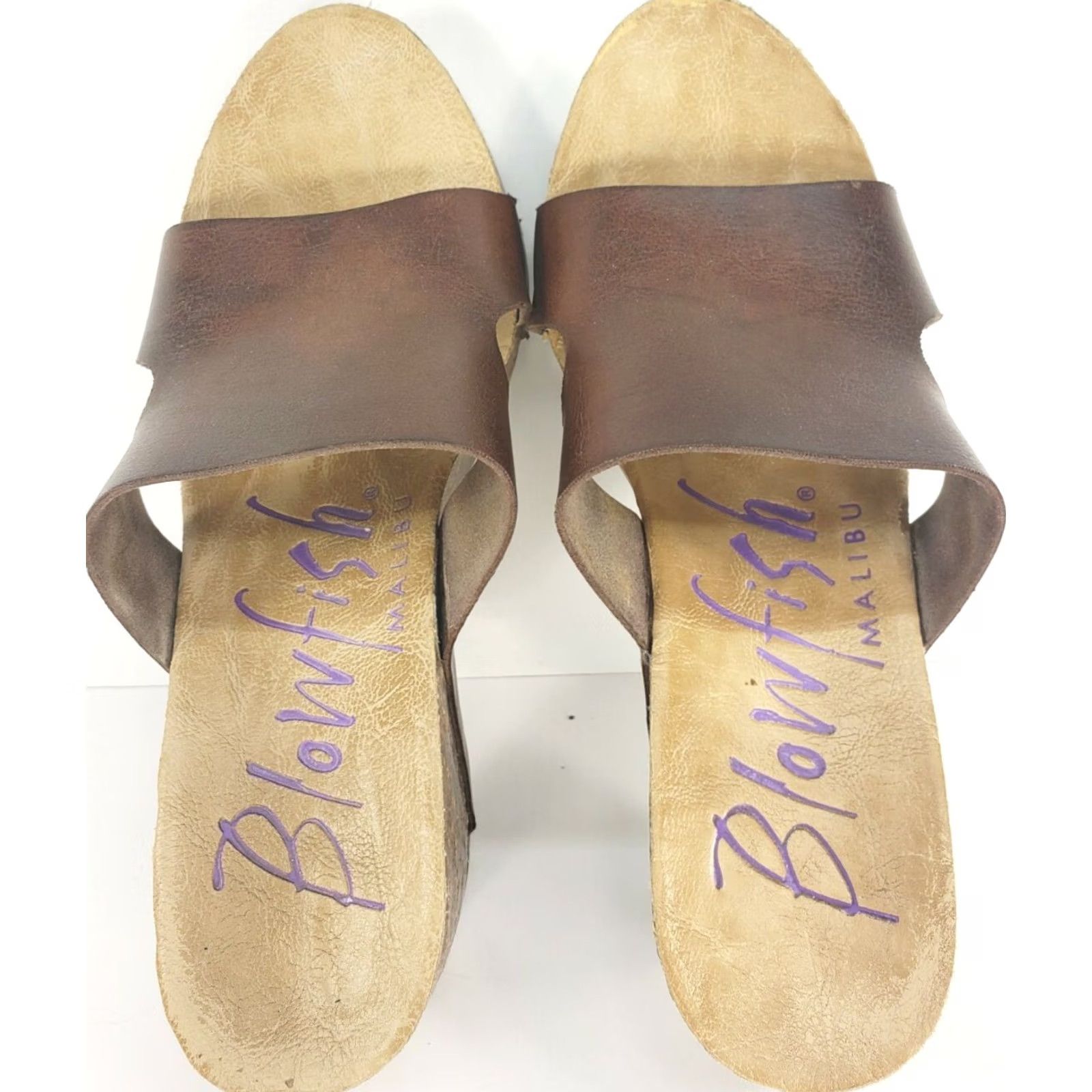 Vintage Blowfish Heels Womens 7.5 Cork Wedge Platform Slide Sandals Brown Faux Leather Size US 8 / IT 38 - 7 Thumbnail