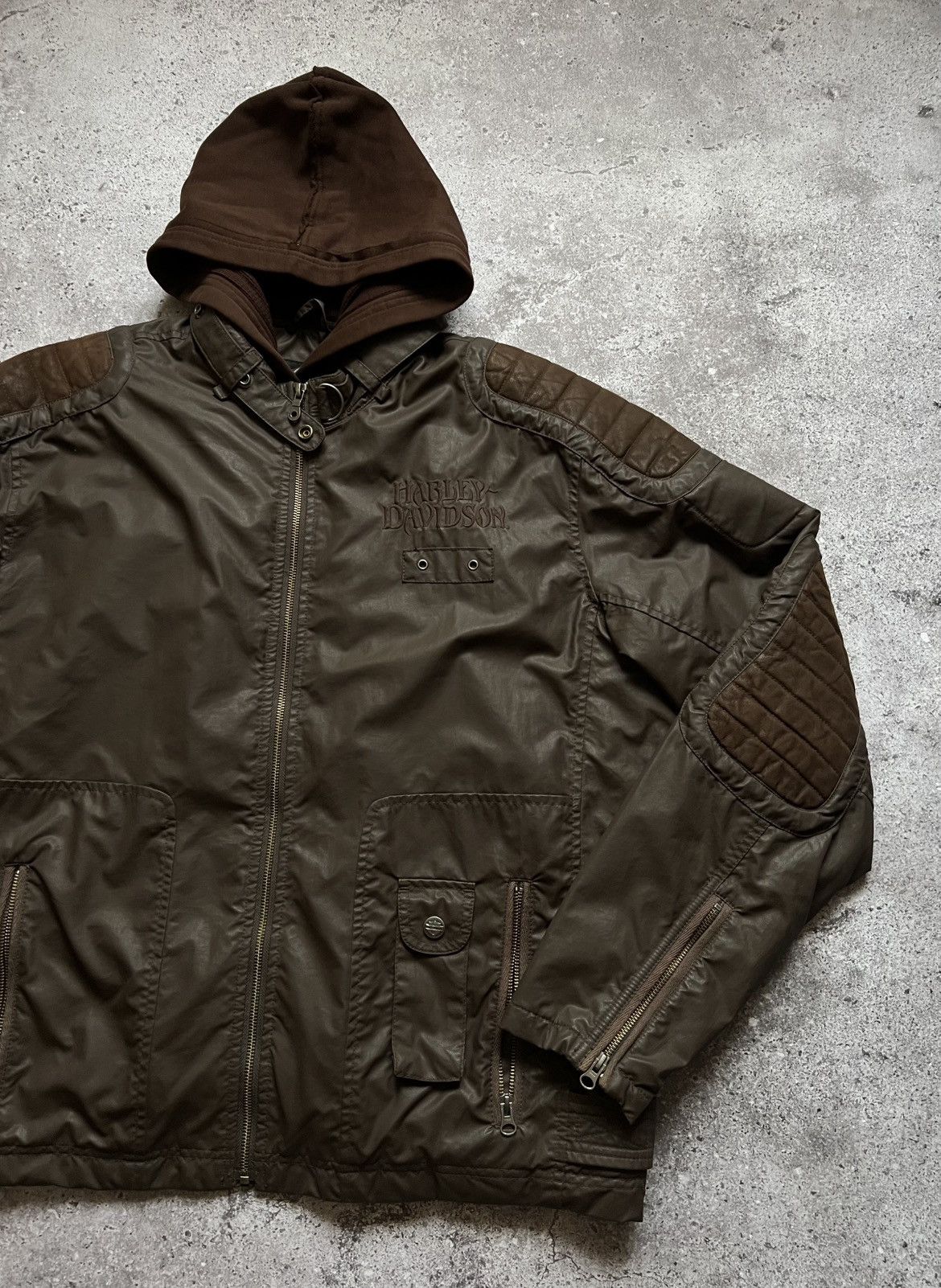 Harley Davidson × Vintage Harley Davidson Hooded Jacket Brown Size US XL / EU 56 / 4 - 4 Thumbnail