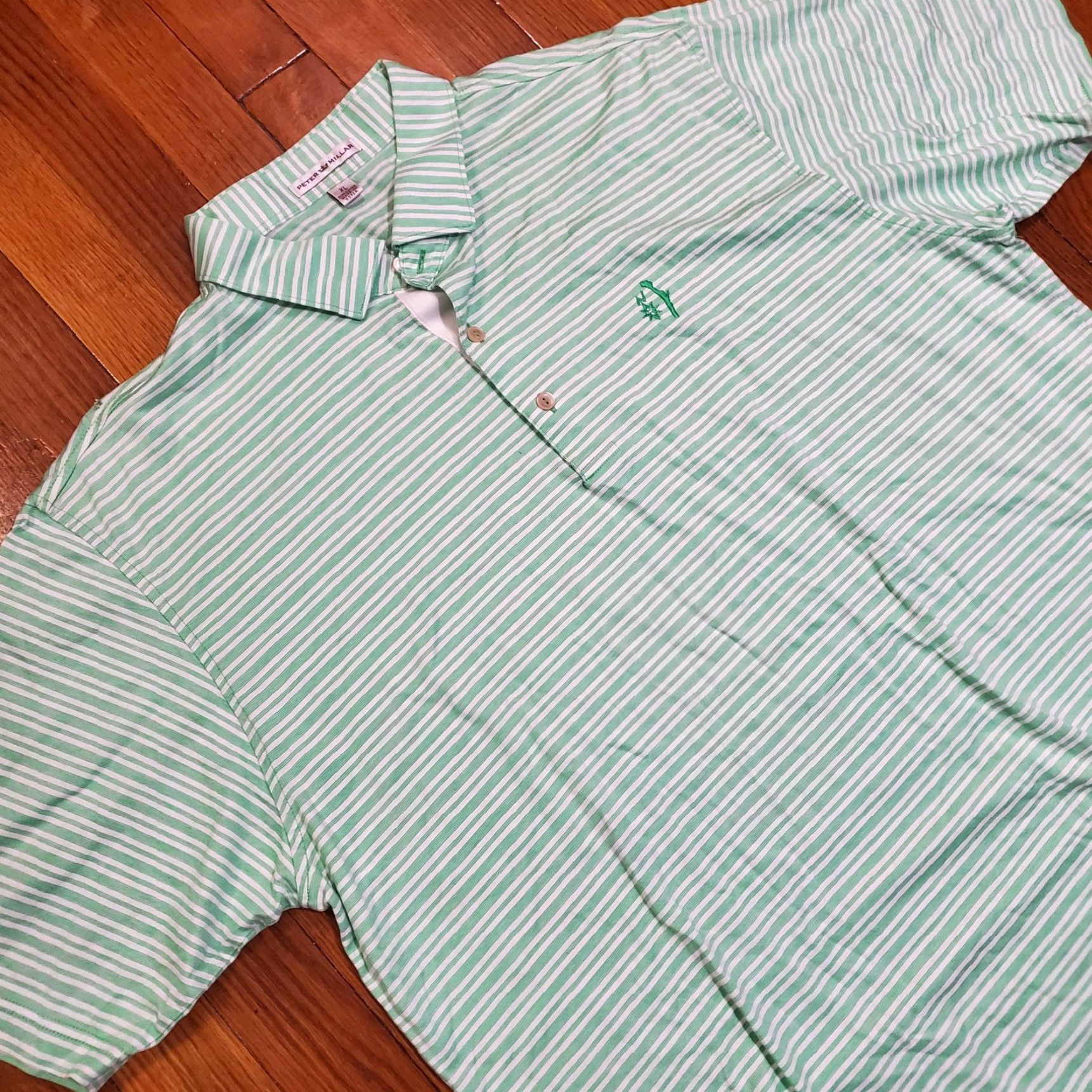 Peter Millar Peter Millar Polo Shirt Mens XL Green Striped 100% Cotton Short Sleeve Golf Logo Polo Shirt Mens XL Green Striped Size US XL / EU 56 / 4 - 2 Thumbnail