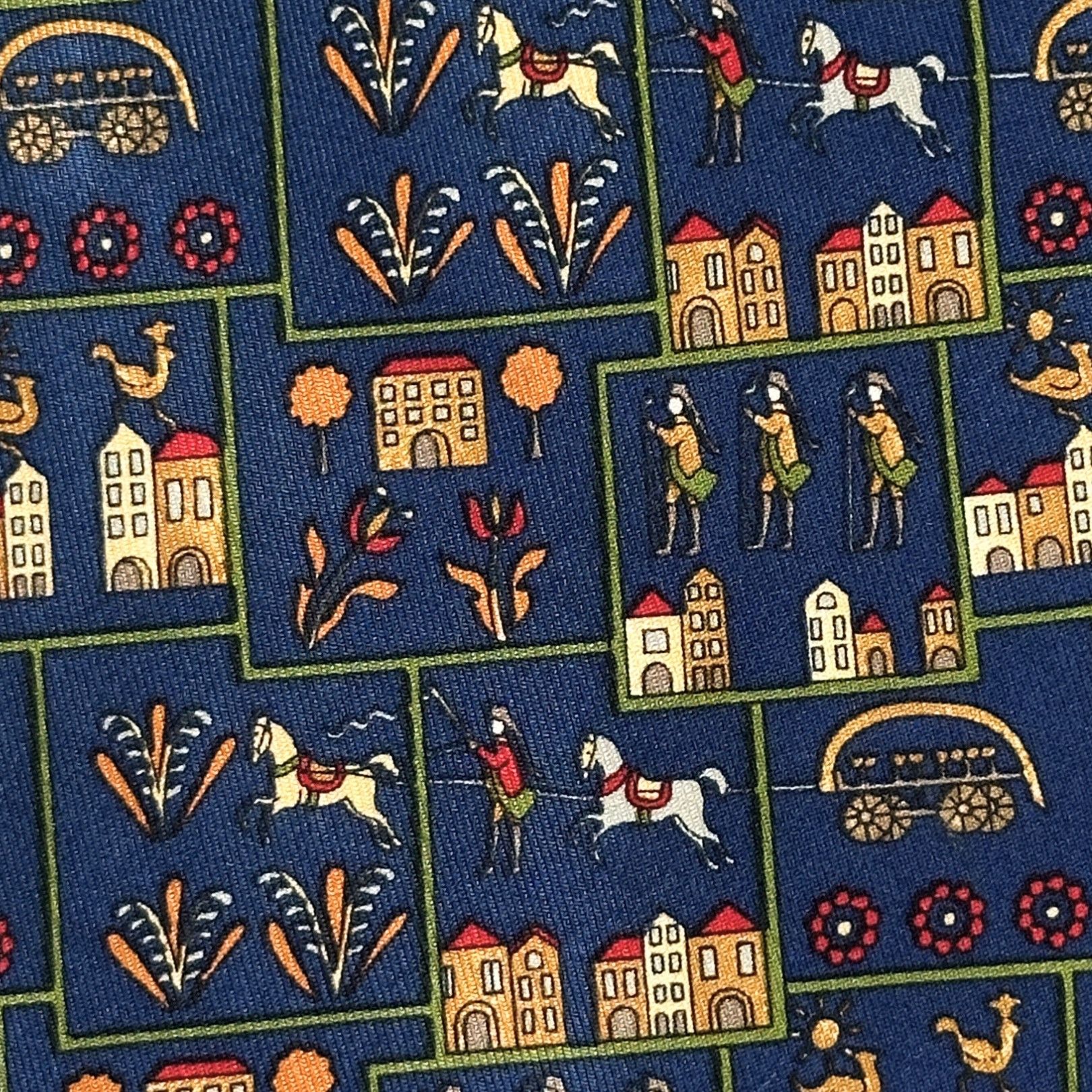 Salvatore Ferragamo Tie Silk Dark Blue Color with Farmer Life Theme Size ONE SIZE - 5 Thumbnail