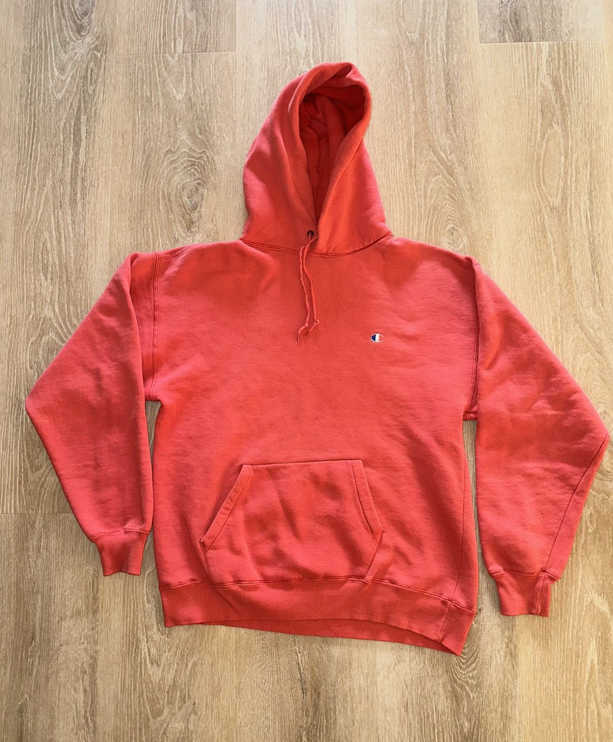 Champion × Vintage Vintage 90’s Champion Salmon Pink Hoodie Sweatshirt Size US L / EU 52-54 / 3 - 1 Thumbnail