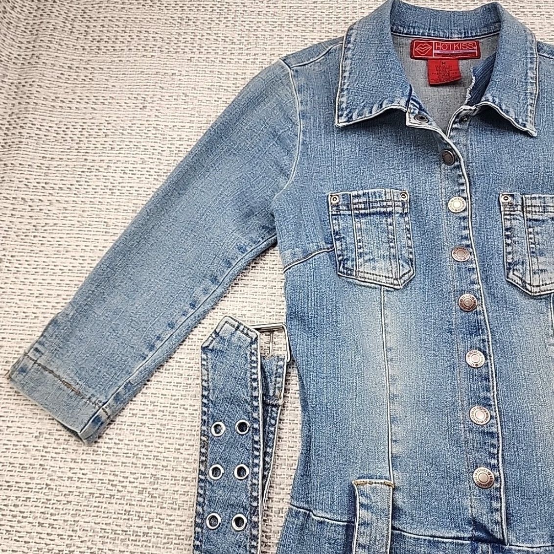 Vintage VINTAGE Hot Kiss Blue Denim Mini Dress Womens M 3/4 Sleeve Belt Pockets 4 Snap Up 4 Pockets Slimming Casual Size M / US 6-8 / IT 42-44 - 4 Thumbnail