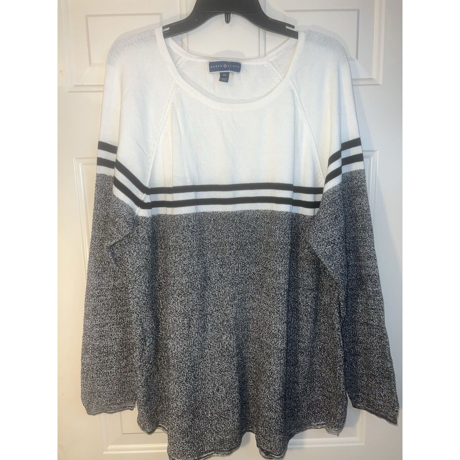Other Karen Scott Stripped Sweater Gray White Womens Plus Size 2XL Size XXL / US 16-18 / IT 52-54 - 1 Thumbnail
