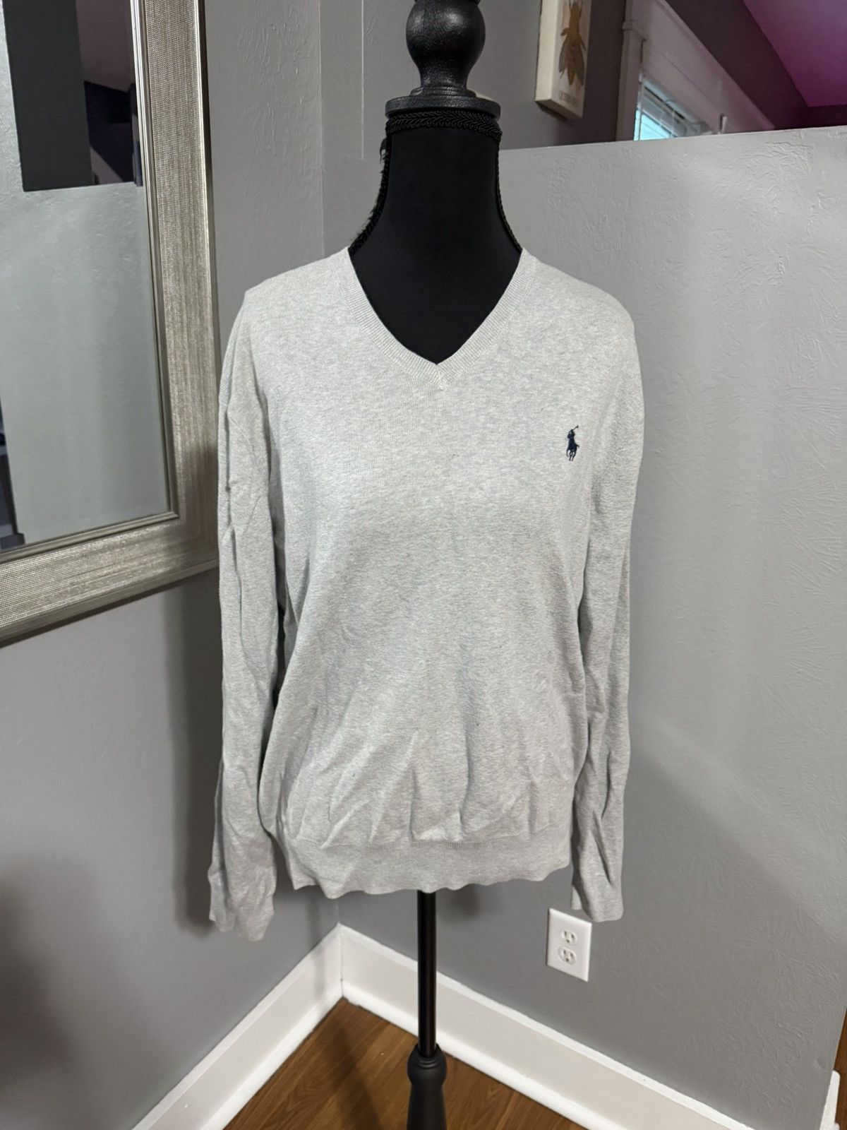 Polo Ralph Lauren Polo Ralph Lauren Pima Cotton V Neck Grey Sweater Medium Size US M / EU 48-50 / 2 - 2 Thumbnail