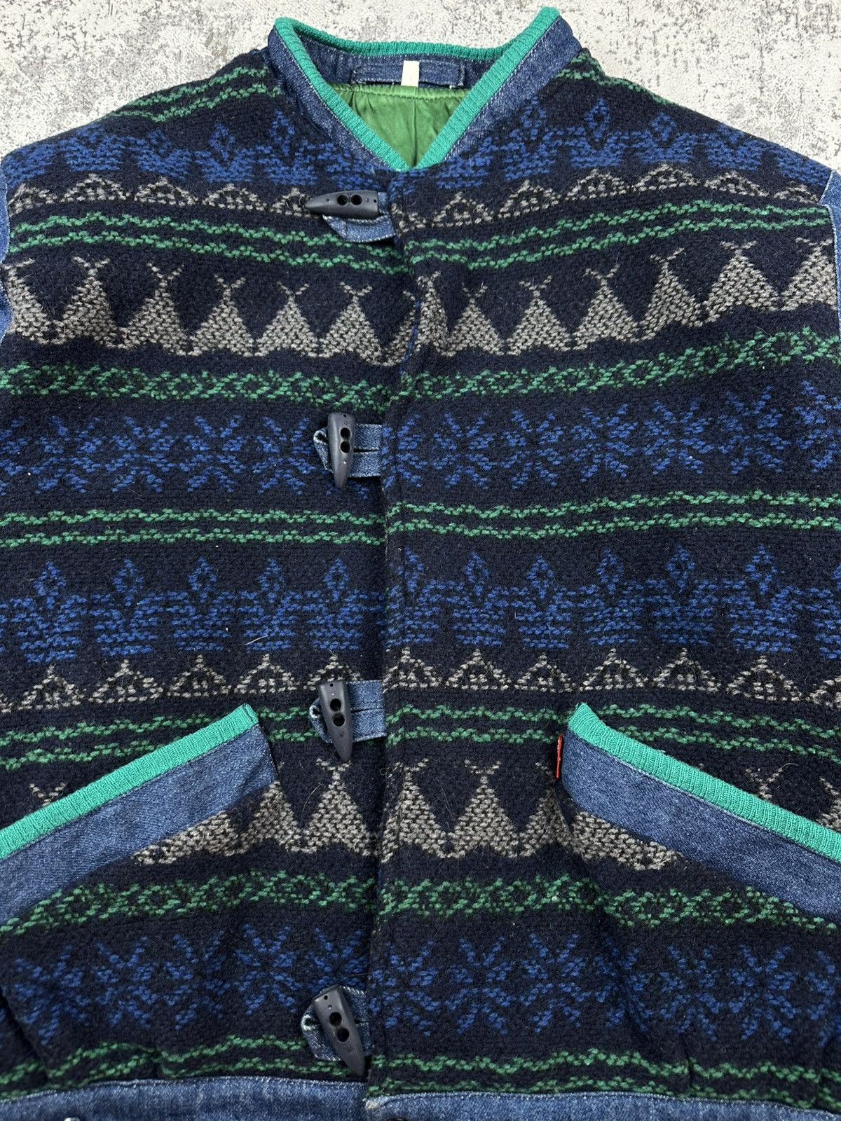 Designer Vintage Rockbox Wool Denim Hybrid Jacket Nordic Knit Pattern Size US M / EU 48-50 / 2 - 6 Thumbnail