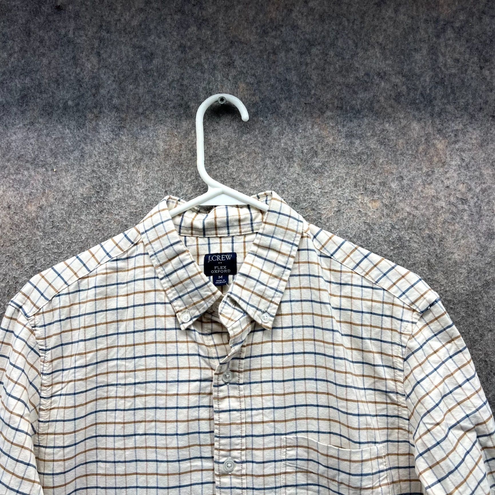 J.Crew VINTAGE J.CREW Shirt Men Medium Beige Flex Oxford Button Down Check Cotton Pocket Tan Size US M / EU 48-50 / 2 - 6 Thumbnail
