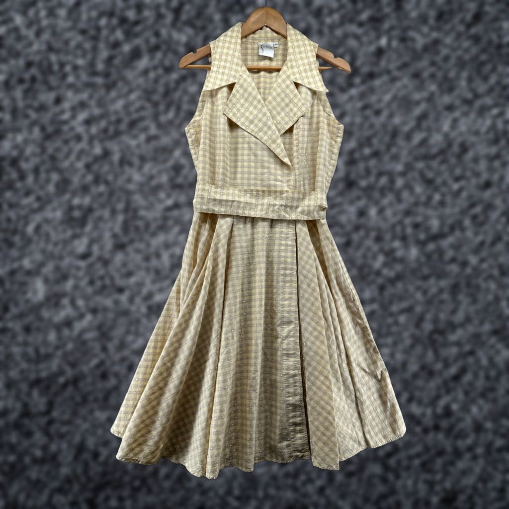 Vintage Finley Dress Women's Size 10 Yellow Plaid Collared Sleeveless Belted Fit & Flare Womens Size L / US 10 / IT 46 - 1 Thumbnail
