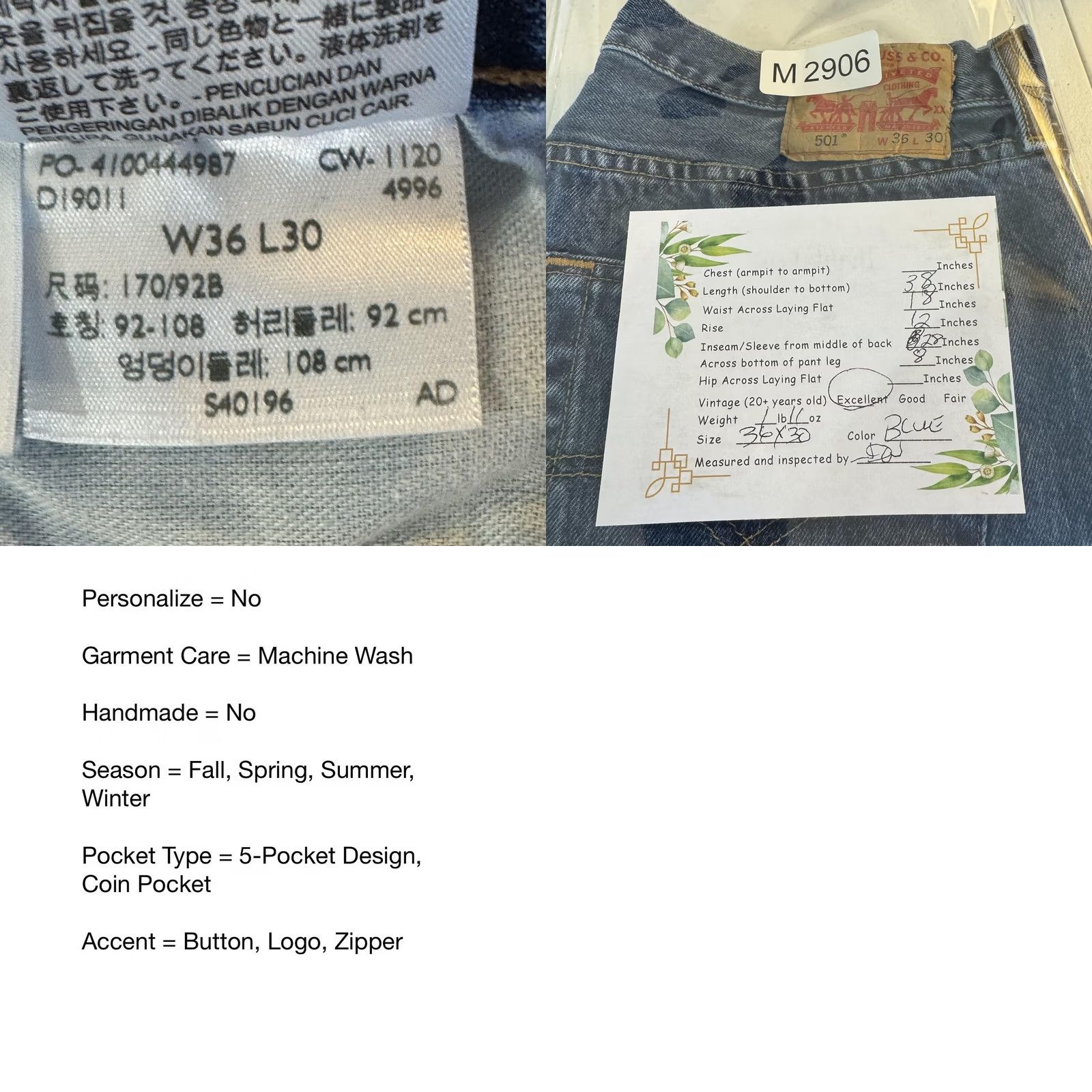 Levi's VINTAGE Levi's 501 Jeans Mens 36x30 Blue Straight Leg Button Fly Original Fit Button Fly Size US 36 / EU 52 - 8 Thumbnail