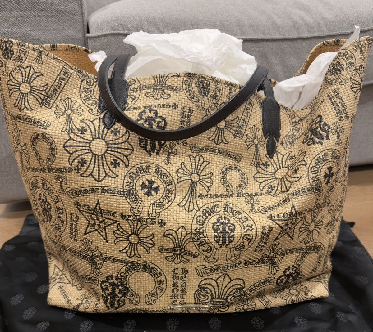 クロムハーツ CHROME HEARTS HORSESHOE BEACH BAG Chrome Hearts Straw Beige Horseshoe Logo Small-Tote Bag