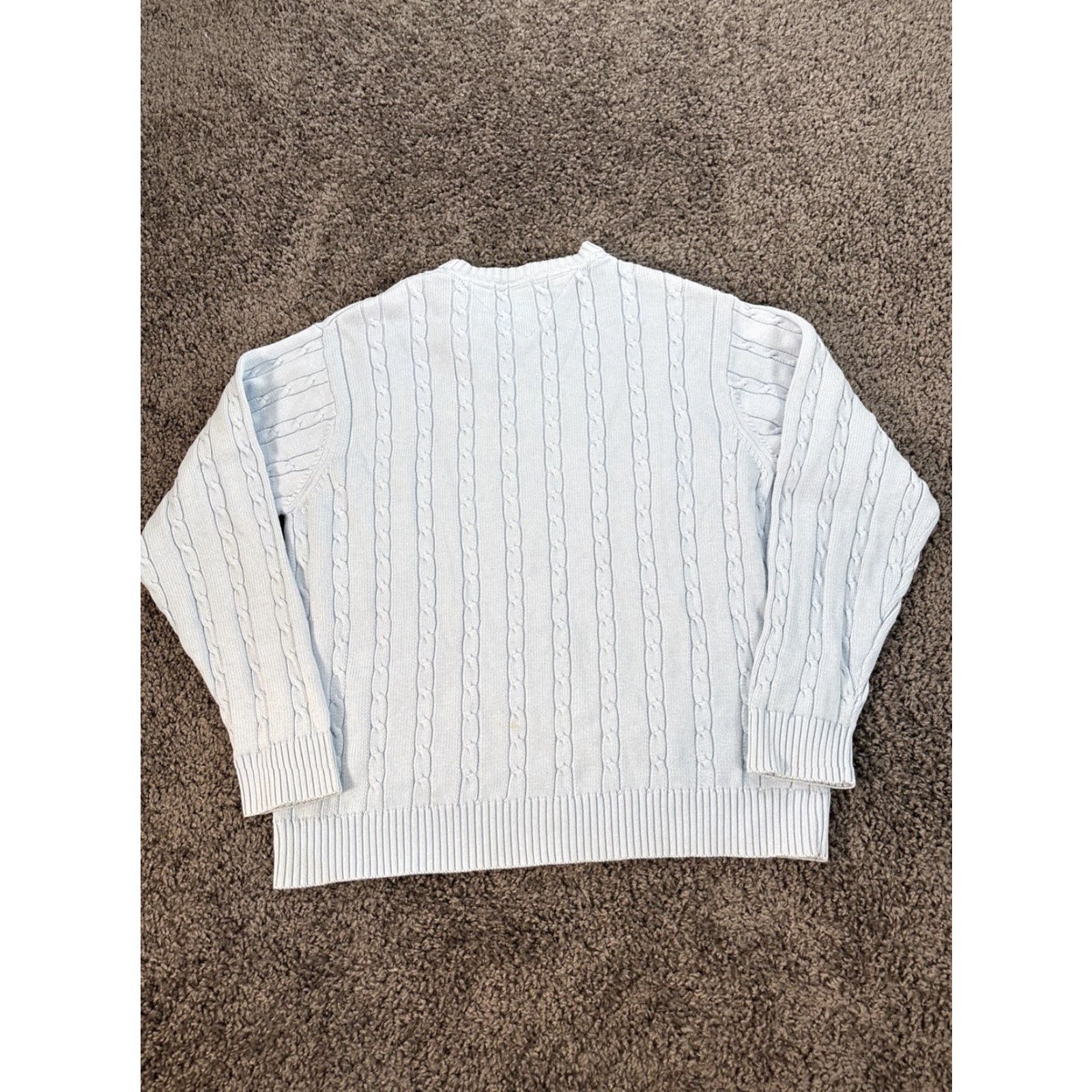 Tommy Hilfiger VINTAGE Tommy Hilfiger Sweater Mens L Cable Knit Crewneck Cotton Blue Pullover Logo Size US L / EU 52-54 / 3 - 6 Thumbnail