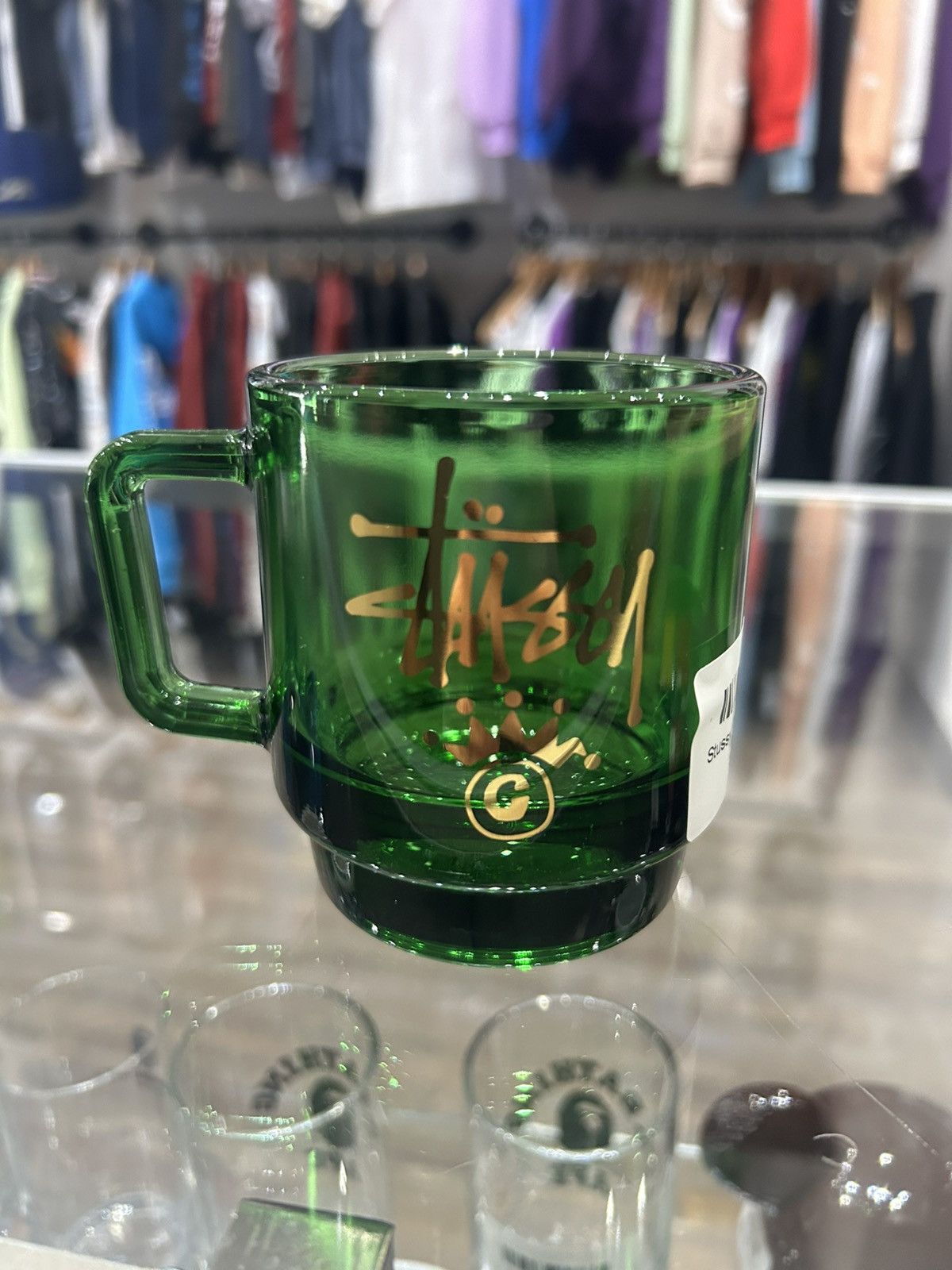 Stussy Study crown logo green glass mug | Grailed