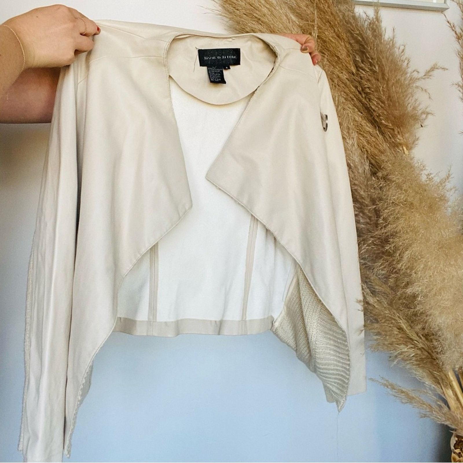 Vintage VINTAGE Cream White Faux Leather Sweater Knit Open Jacket Size S / US 4 / IT 40 - 5 Thumbnail
