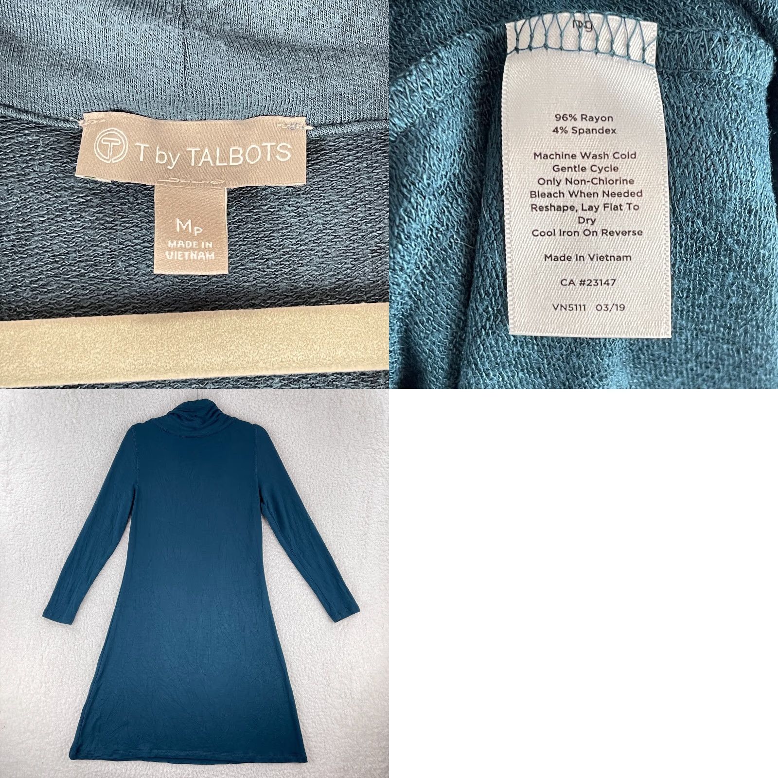 Talbots T by Talbots Dress Womens PM Green Cowl Neck Long Sleeve Pullover Stretch Size M / US 6-8 / IT 42-44 - 8 Thumbnail