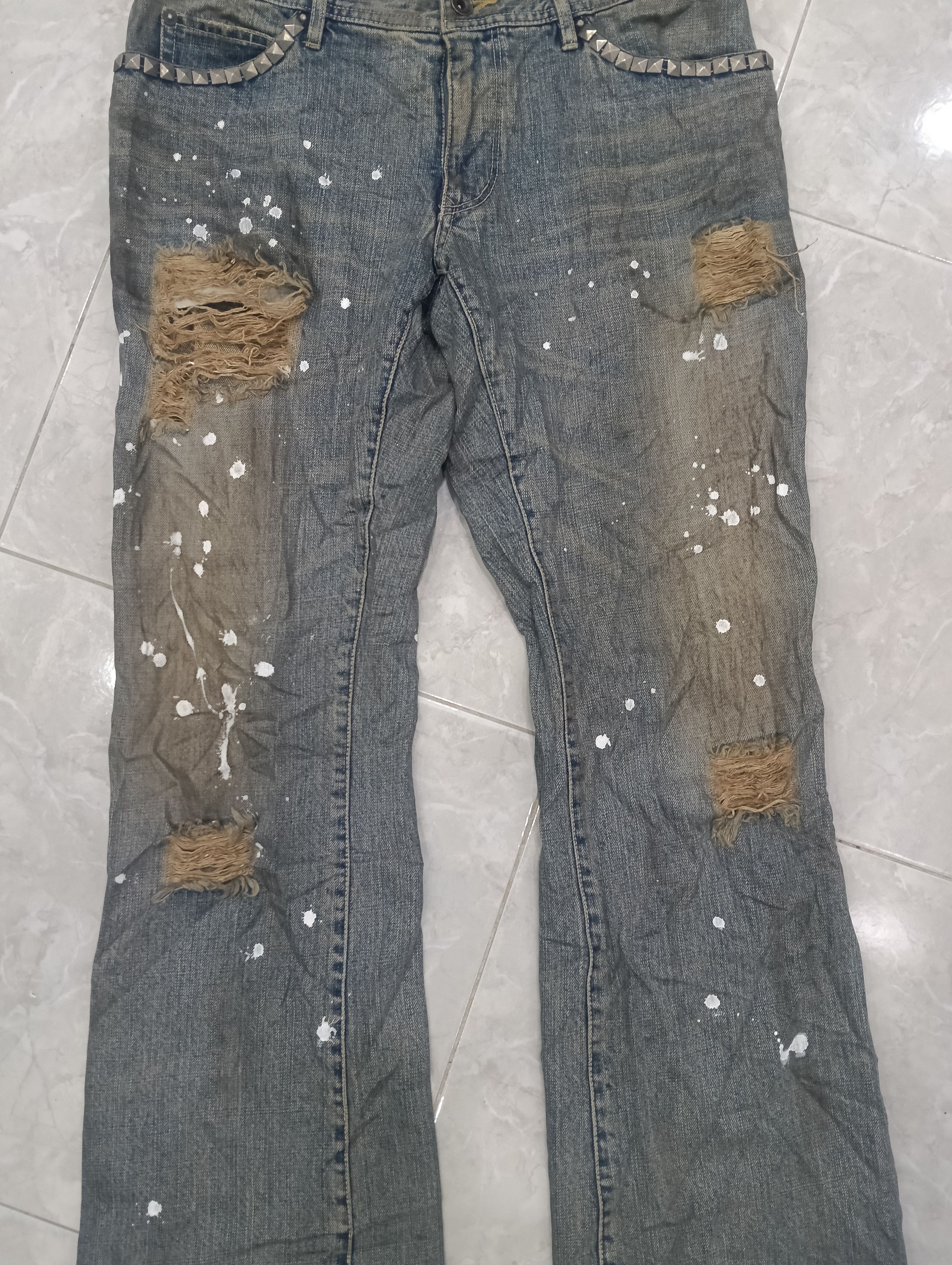 Issey Miyake Tete Homme Thrashed Sick Denim Studded Bootcut Size 33" - 3 Thumbnail