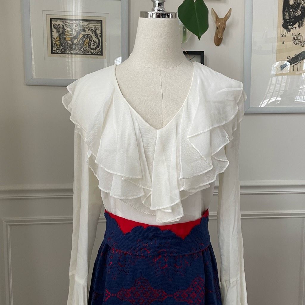 Vintage Vintage 70s Calderon Blue White Red Maxi Dress Long Sleeve S Size S / US 4 / IT 40 - 2 Preview