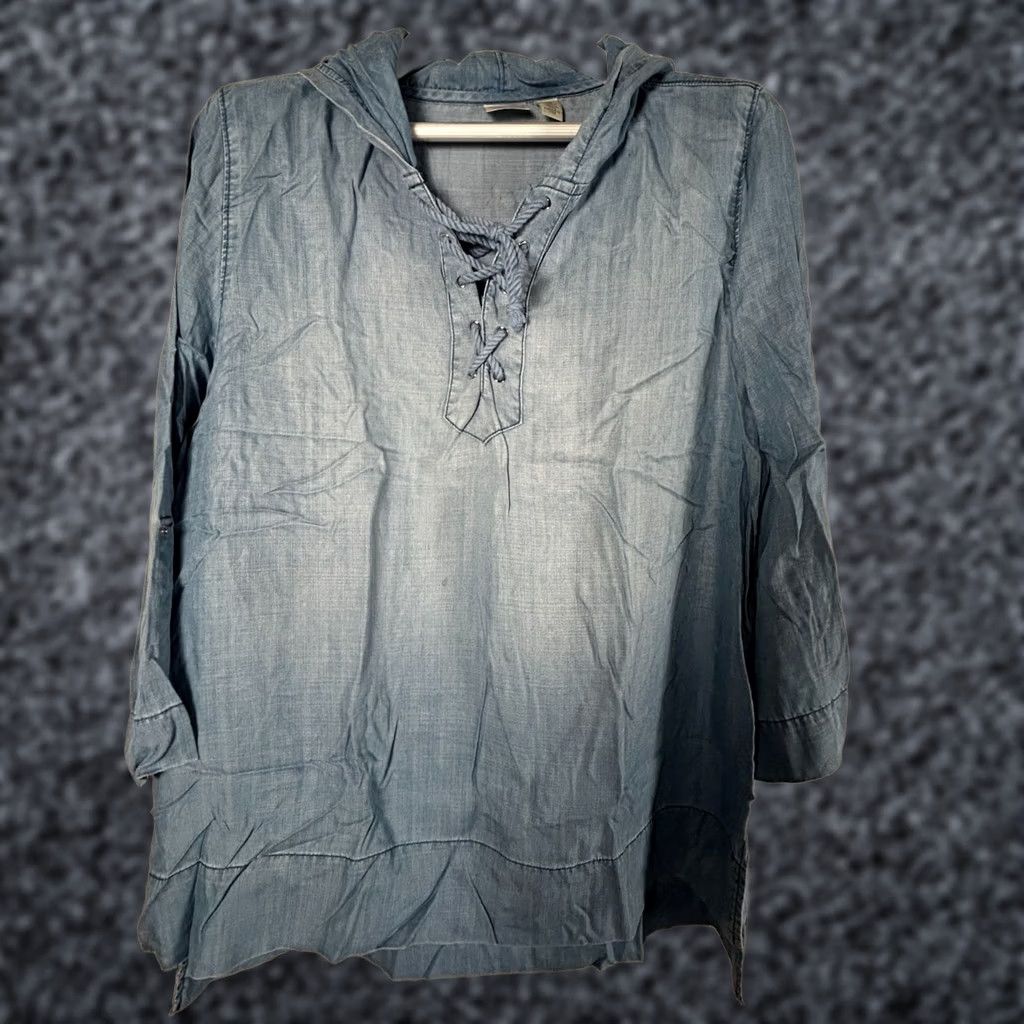 Vintage Zenergy by Chico'S Womens Lace-Up Front Tencel Denim Pullover Jacket Size 3 Size XS / US 0-2 / IT 36-38 - 1 Thumbnail