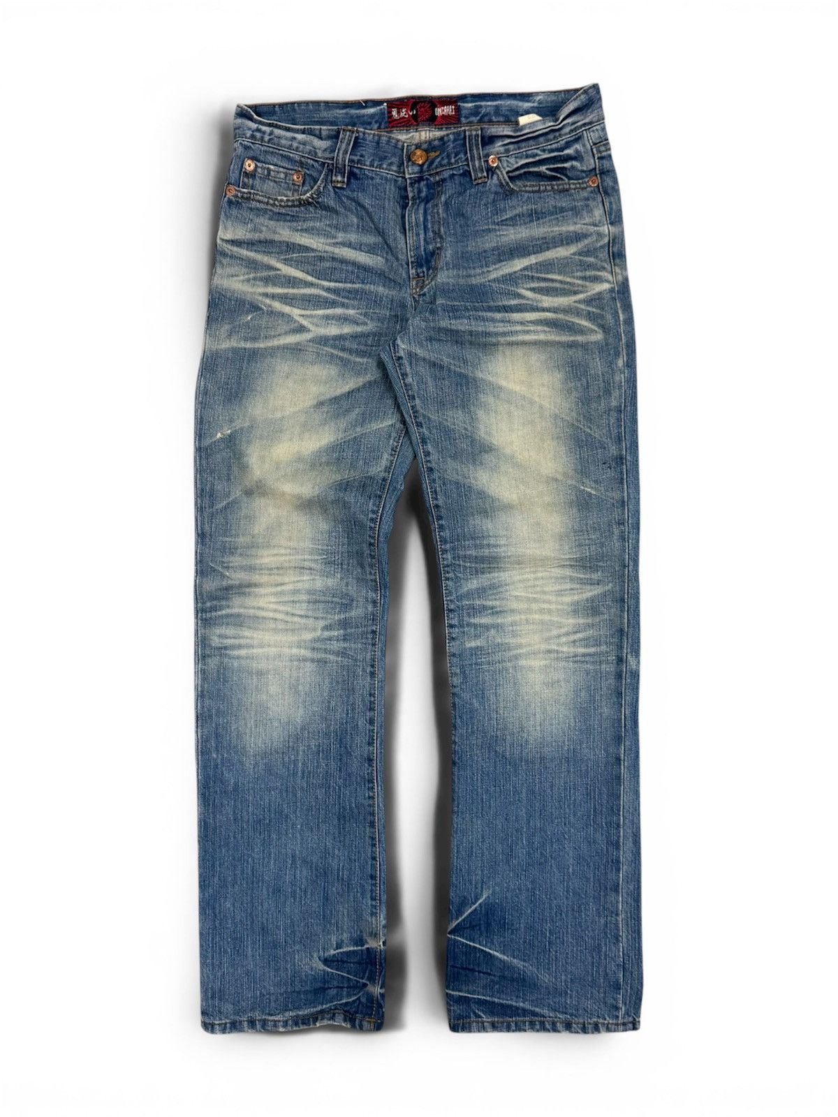 Japanese Brand 2000s Oniarai Embroidery Flame Demon Japanese Jeans Size US 33 - 2 Thumbnail