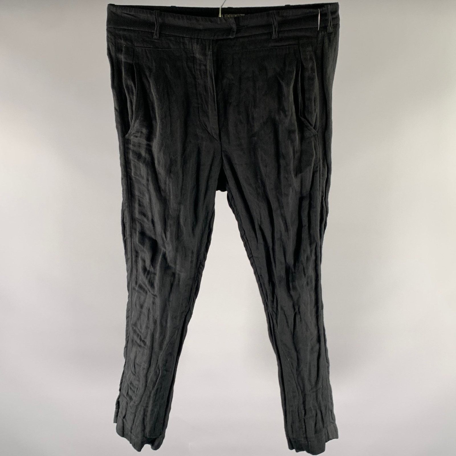 Ann Demeulemeester ANN DEMEULEMEESTER Black Wrinkled Rayon Cotton Casual Pants Size 27" / US 4 / IT 40 - 1 Thumbnail