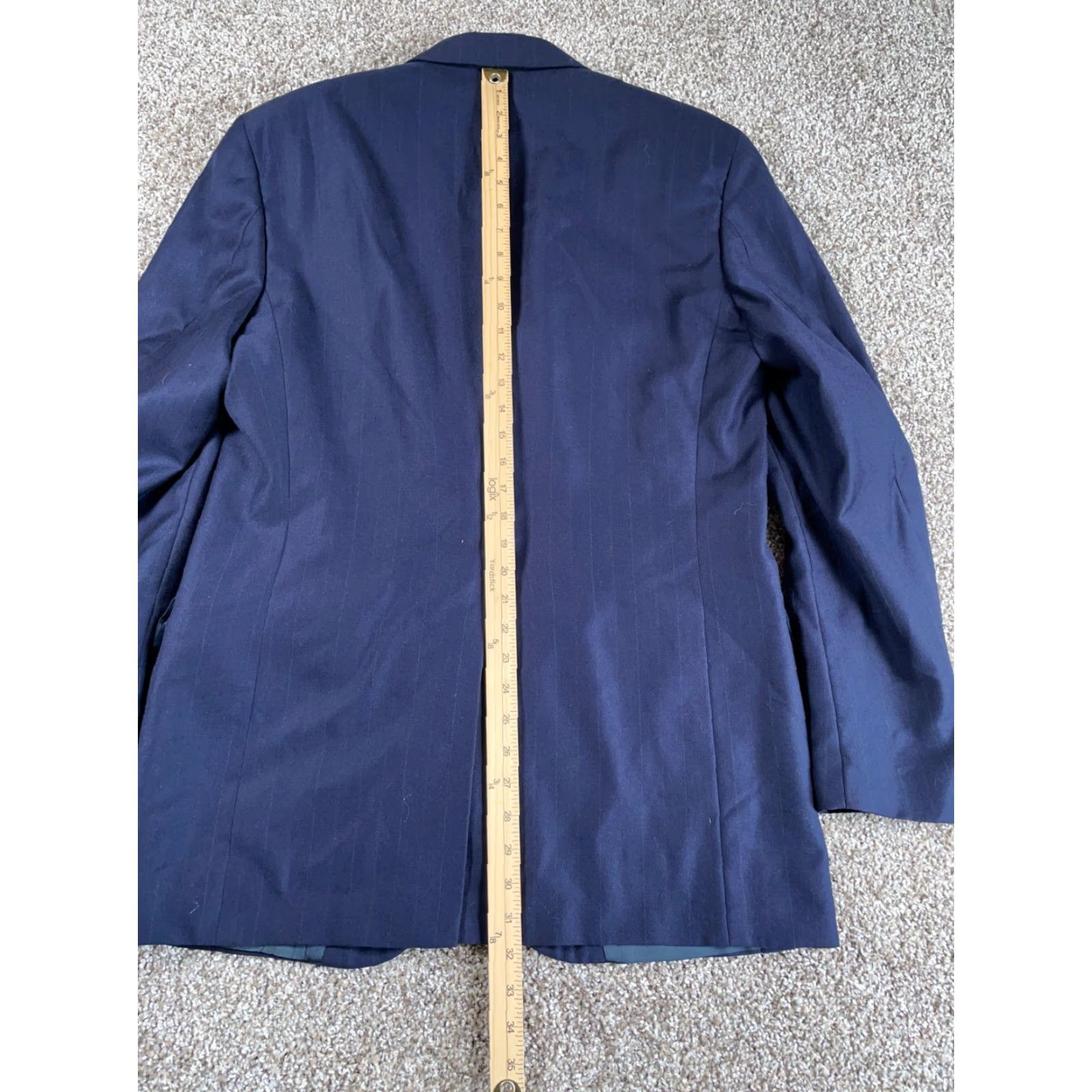 Polo Ralph Lauren VINTAGE Polo University Club Blazer Men 40 Dark Blue Pinstripe Wool 2 Piece Notch Lapel Single-Breasted Four-Button Sleeve Dry Clean Only Wool Jacket Size US L / EU 52-54 / 3 - 7 Thumbnail
