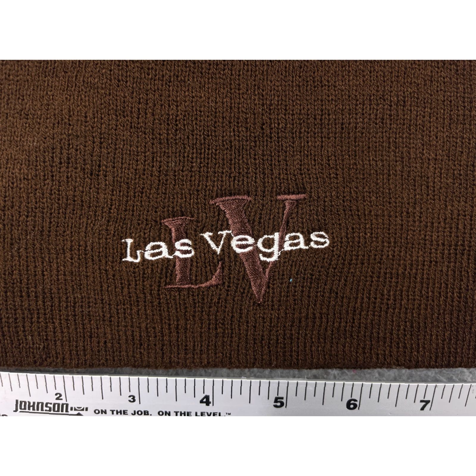 Vintage VINTAGE Las Vegas Beanie Toque Adult One Size Brown Embroidered Knit 100% Acrylic Ski Size ONE SIZE - 2 Thumbnail