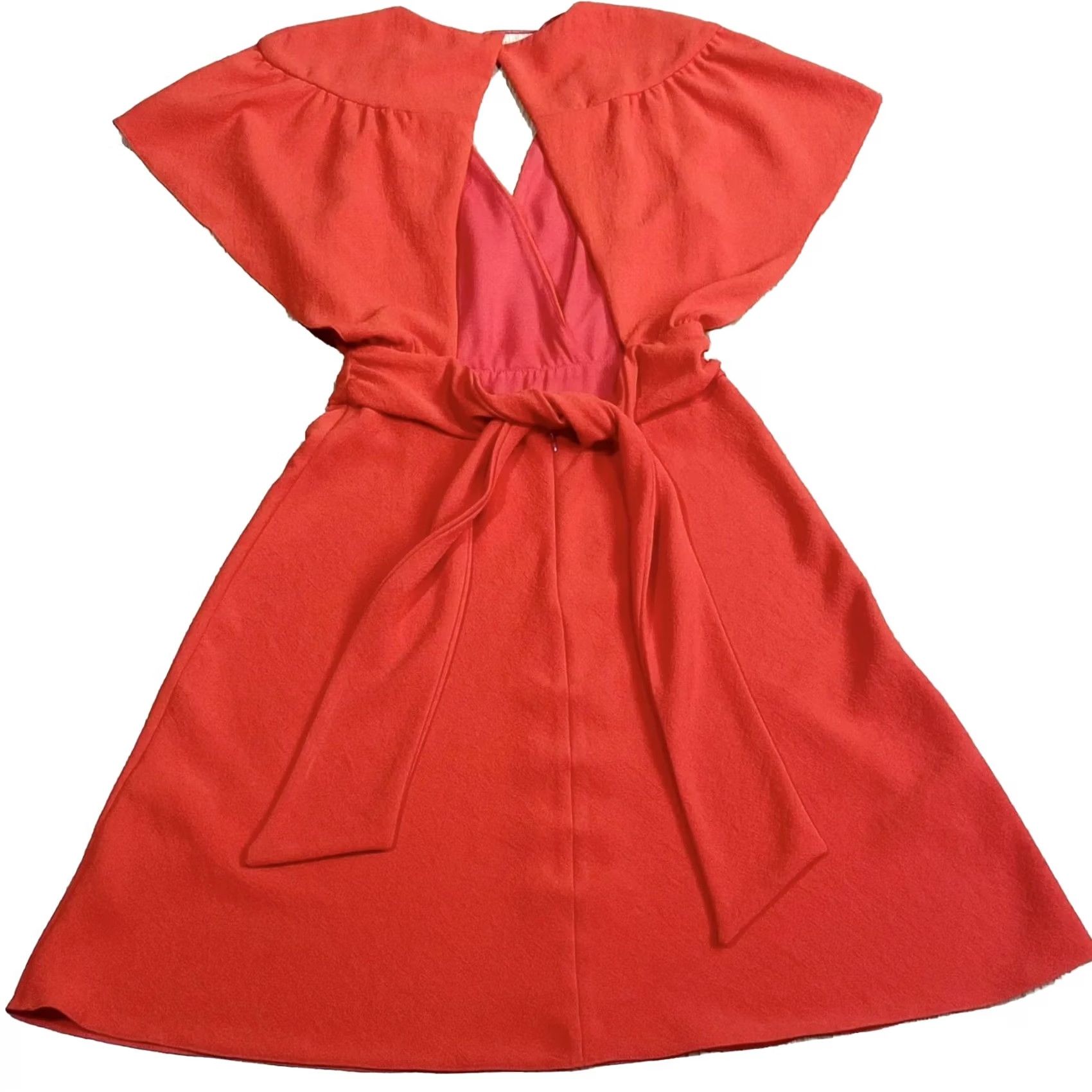 ba&sh ba&sh Siranda Red Open Back Tie Belt Dress UK 10 Regular Women Knee Length V-Neck Short Sleeve Party Cocktail Vintage No Pattern Pre Loved Vgc Size L / US 10 / IT 46 - 2 Thumbnail
