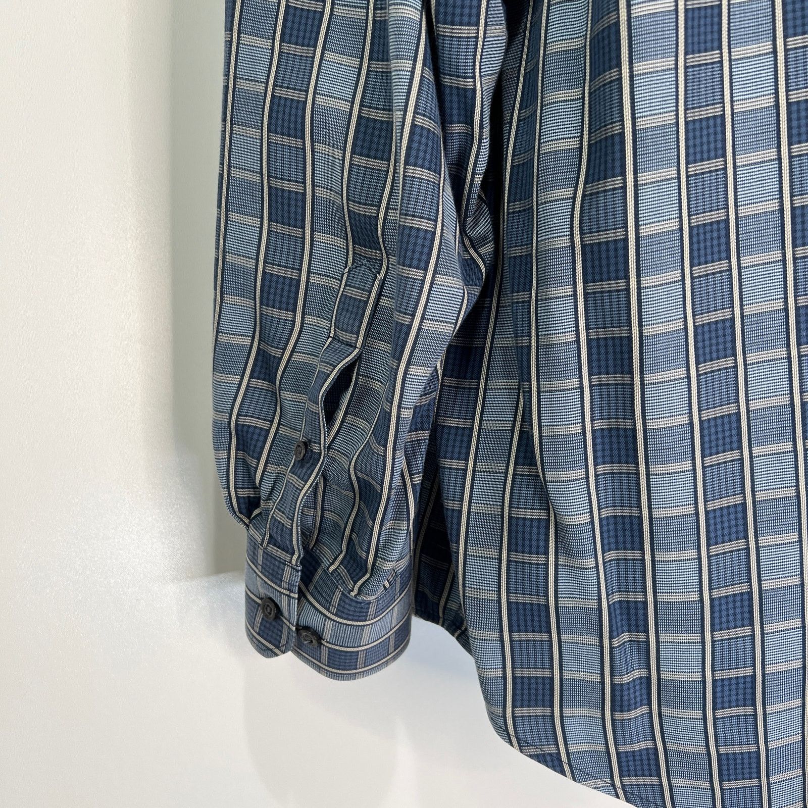 Johnston & Murphy Johnston & Murphy Button Up Shirt Check Stripes Blue Cotton Size US L / EU 52-54 / 3 - 4 Thumbnail