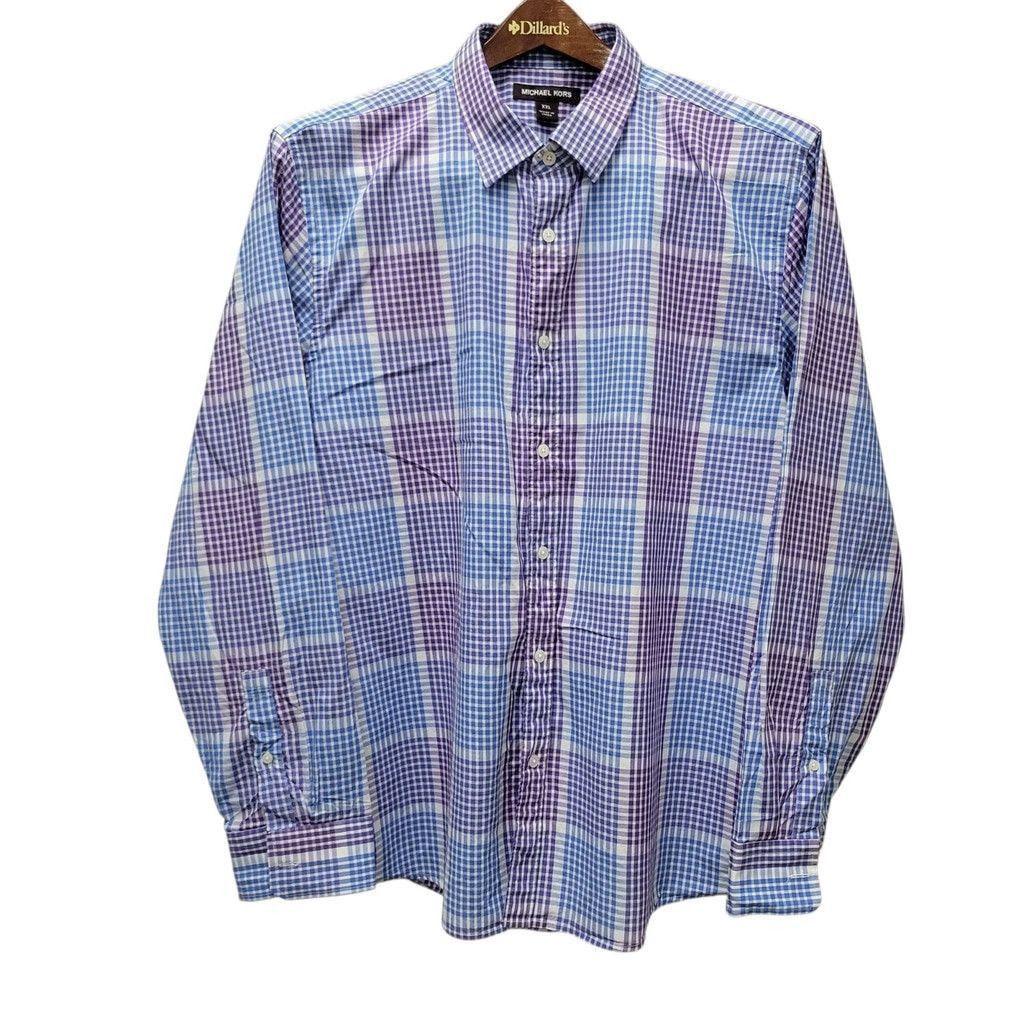 Michael Kors Michael Kors Men's Purple Blue Plaid Long Sleeve Size US XXL / EU 58 / 5 - 1 Thumbnail
