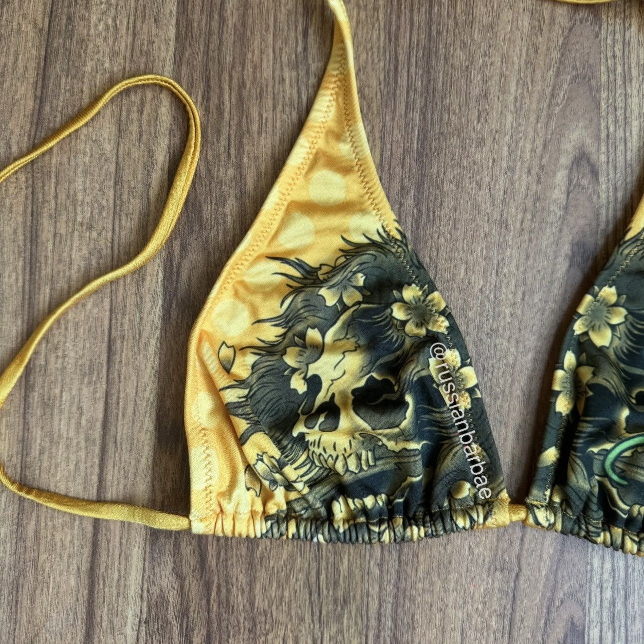 Ed Hardy ED HARDY Vintage Y2K Yellow Orange Floral Skulls Bikini Set Size L / US 10 / IT 46 - 3 Thumbnail