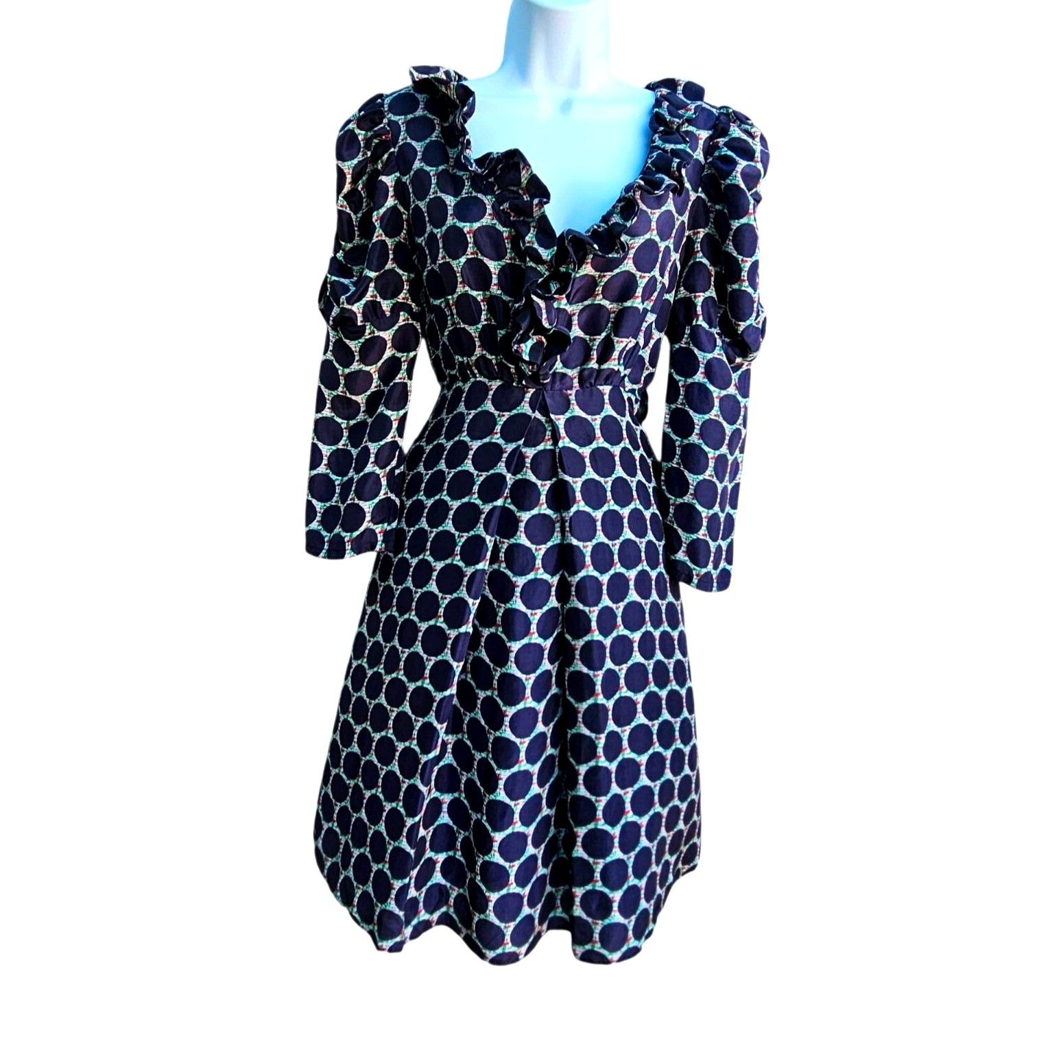 Tsumori Chisato Tsumori Chisato Silk Ruffle Dress Navy Dot Print Size M Fits Size M / US 6-8 / IT 42-44 - 1 Thumbnail