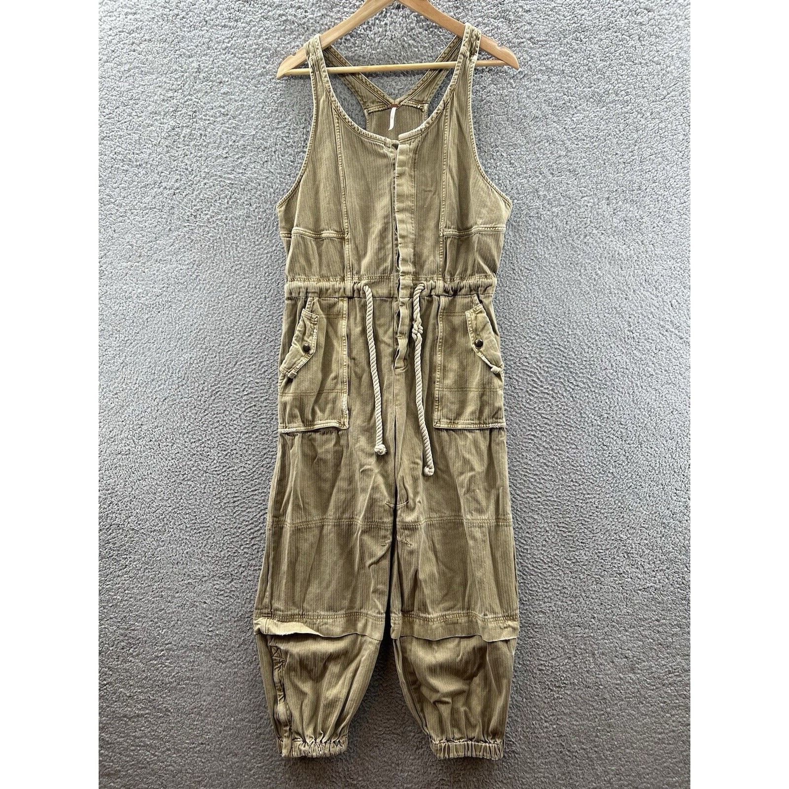 Free People FREE PEOPLE Sutton Coverall TAUPE Twill-Herringbone Pattern Size 26" / US 2 / IT 38 - 2 Thumbnail