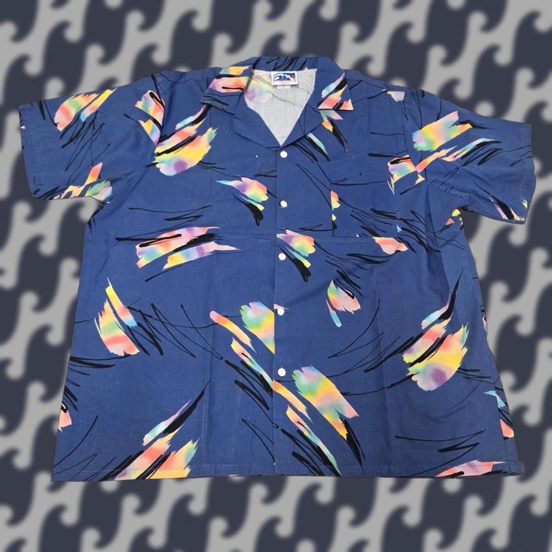 Vintage VINTAGE Pipeline USA Shirt Mens 1XL Blue Hawaiian Aloha Camp Button Front Made in USA Size US XL / EU 56 / 4 - 1 Thumbnail