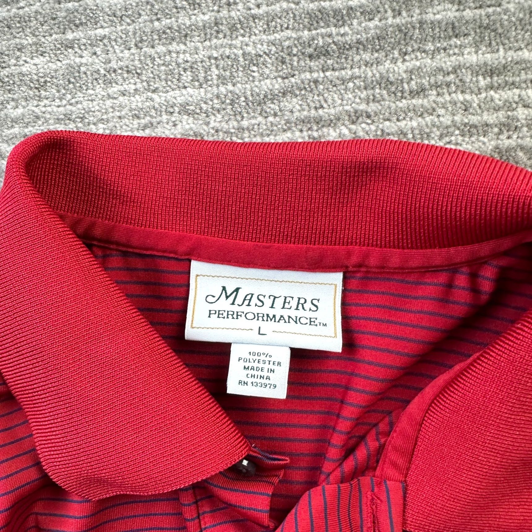 Vintage Masters Polo Shirt Mens L Red Striped Golf Performance Augusta National Adjustable Collar Short Sleeve Polo Size US L / EU 52-54 / 3 - 6 Thumbnail