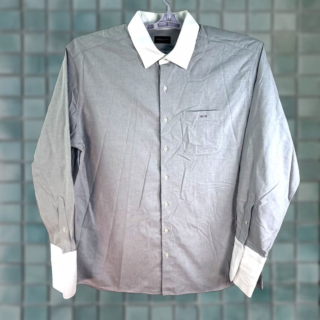 Proper Cloth Proper Cloth Mens XL Gray Dress Shirt Colorblock Spread Collar Barrel Cuff Size US XL / EU 56 / 4 - 1 Thumbnail