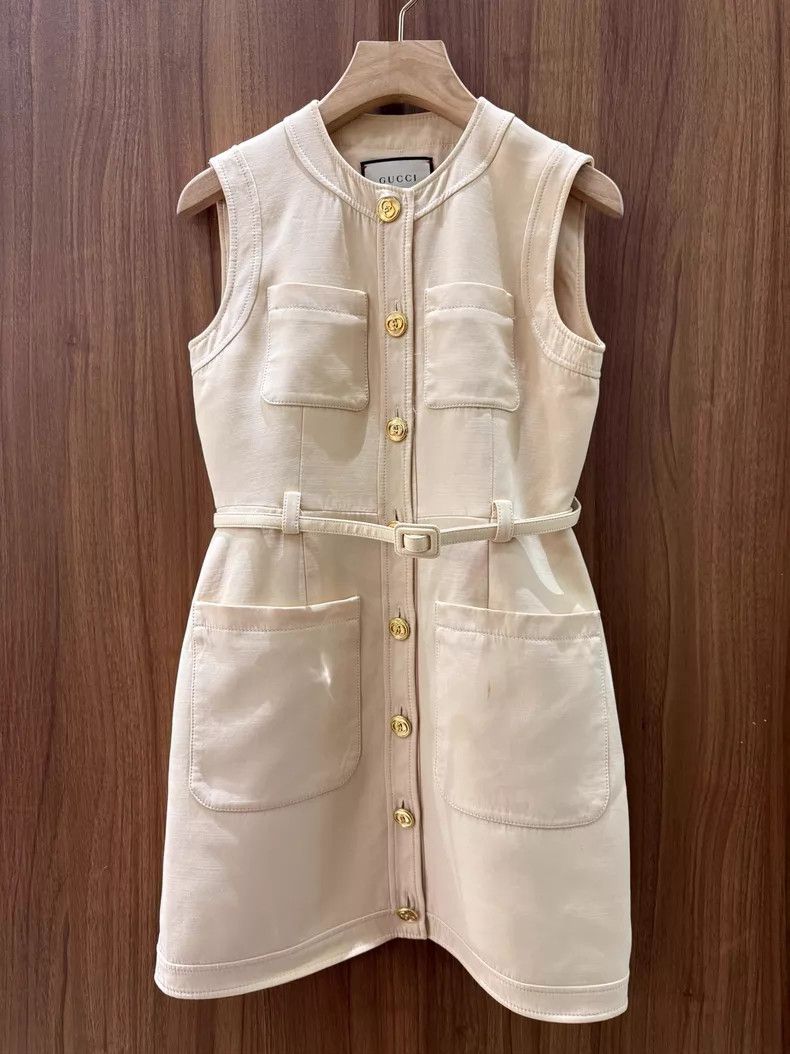 Gucci Gucci Beige mulberry silk wool blend dress Size S / US 4 / IT 40 - 1 Thumbnail