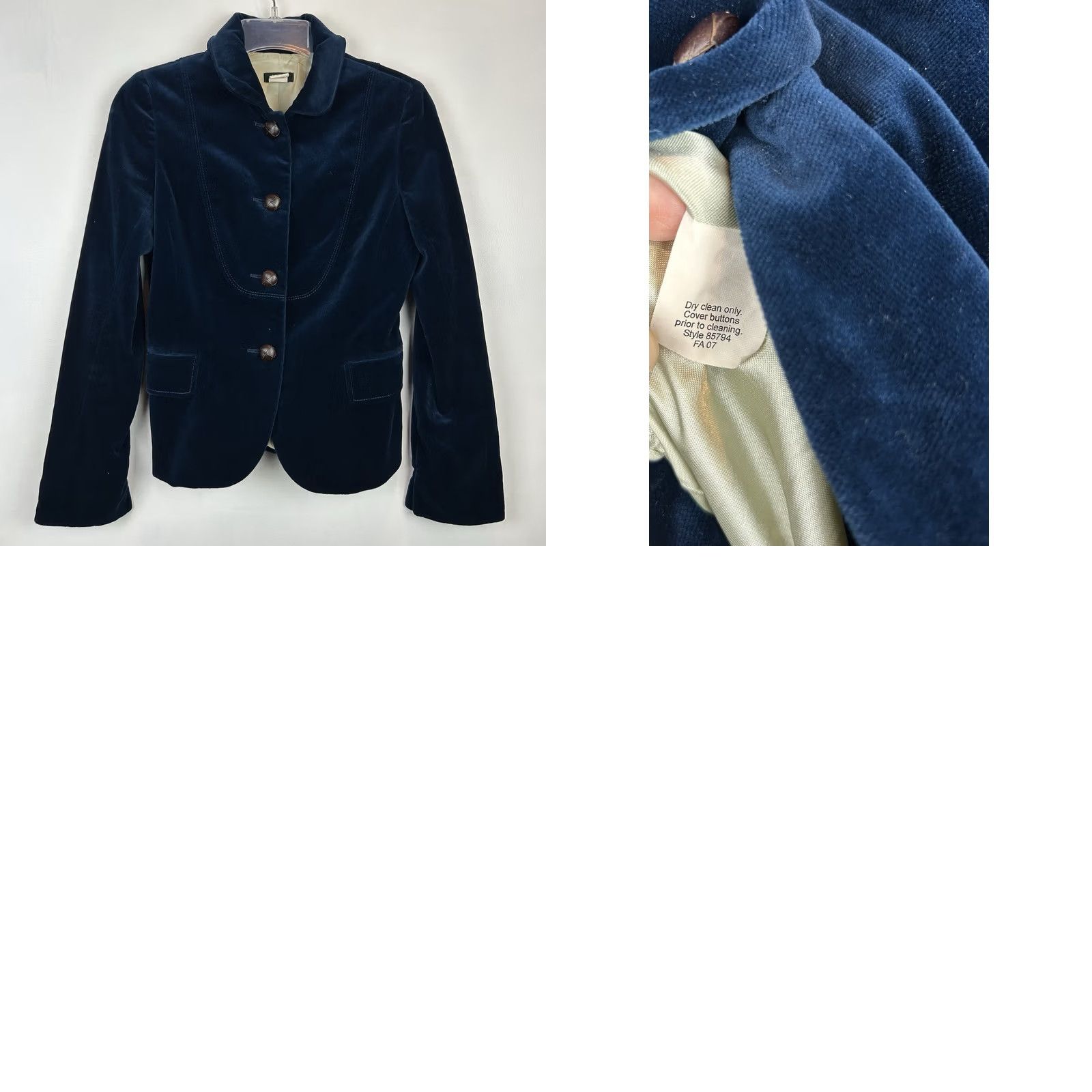 J.Crew J.CREW Blazer Women 0 Velvet Blue Classic Preppy Office Business Casual Party/Cocktail Travel Size XS / US 0-2 / IT 36-38 - 8 Thumbnail