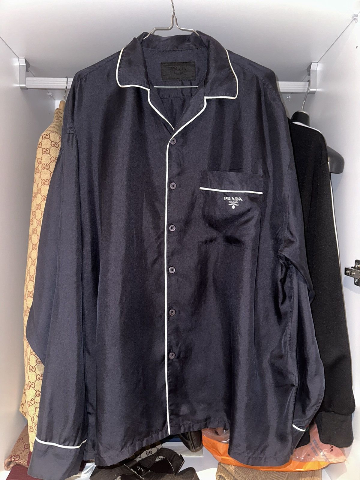 Pre-owned Prada Pyjama Silk Shirt In Navy