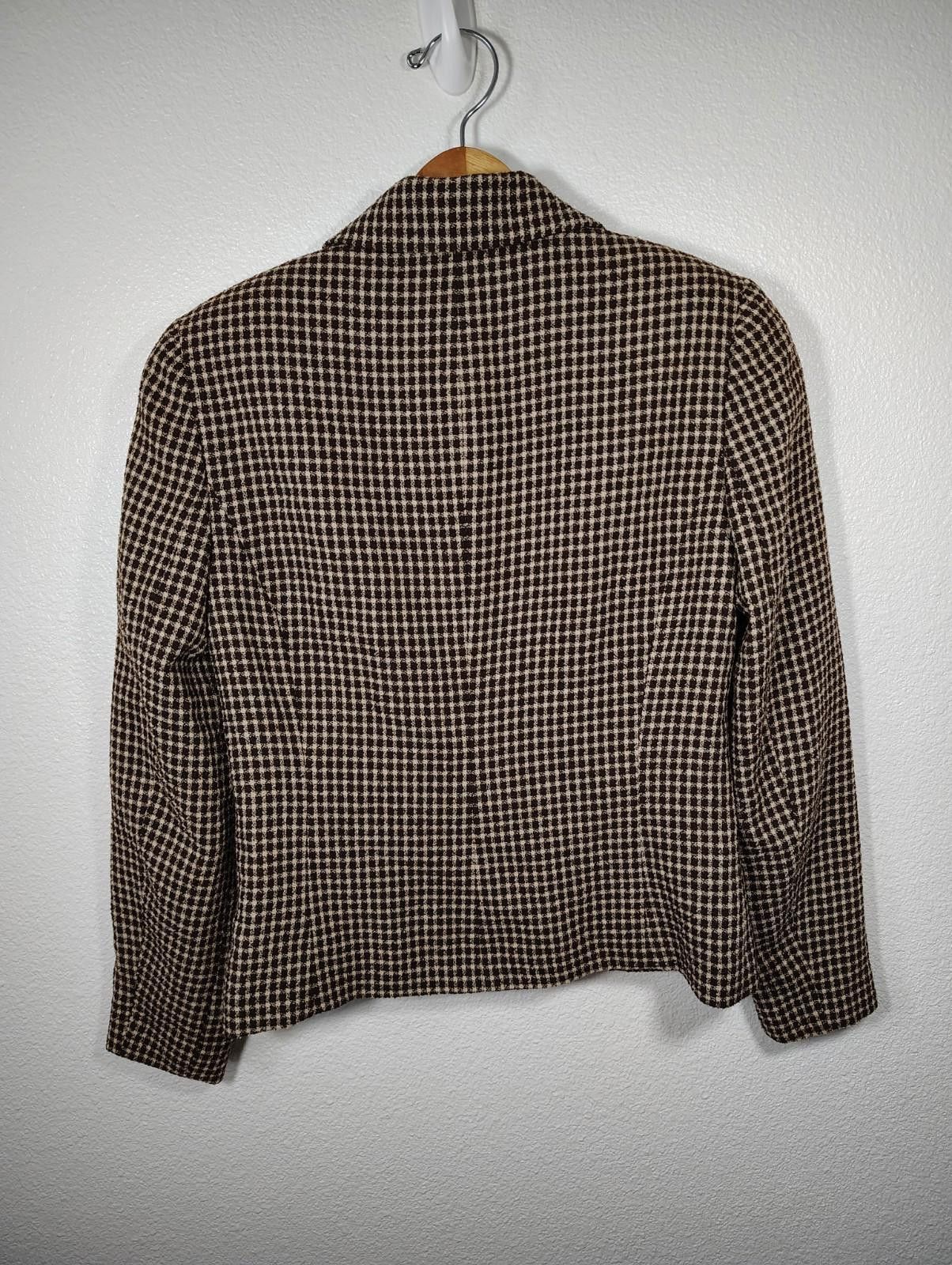 Ann Taylor Vintage Grandpa Ann Taylor Brown Tan Plaid Blazer Coat Wool Size XS / US 0-2 / IT 36-38 - 3 Thumbnail