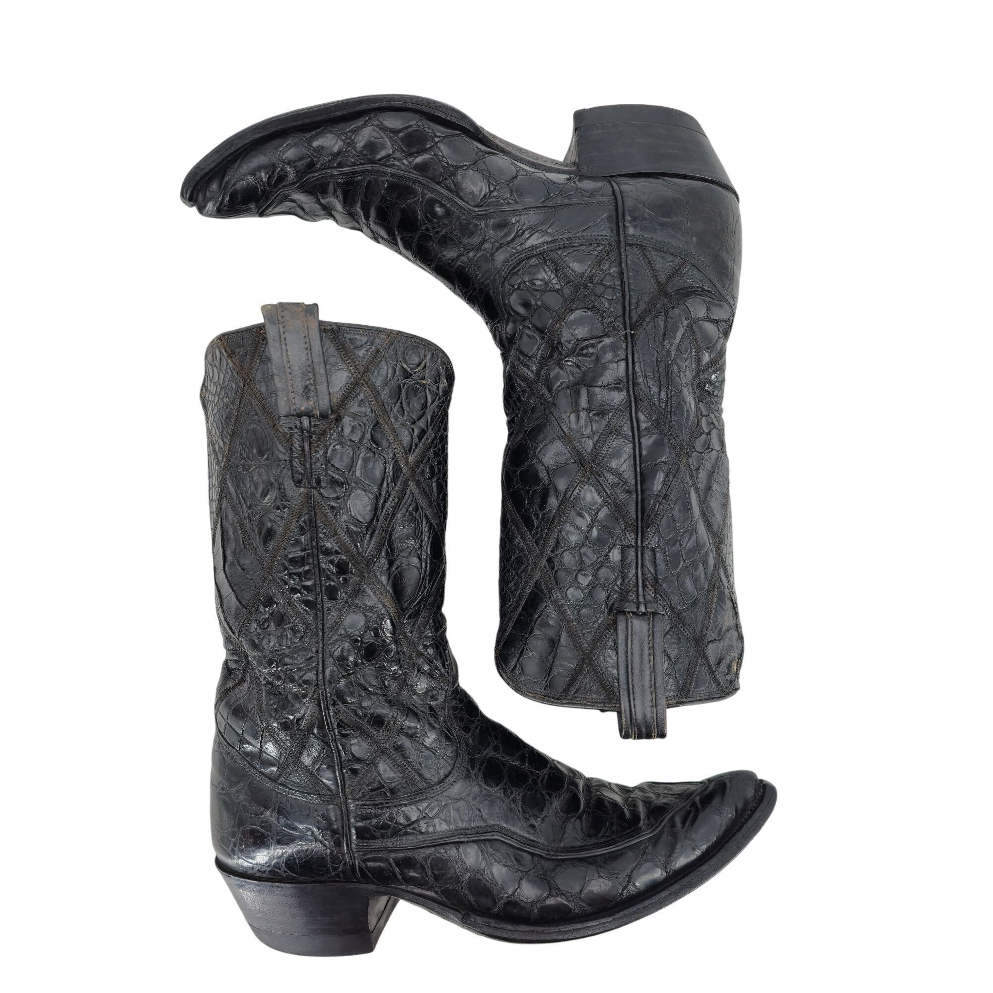 Tony Lama Vintage 1950s Full Alligator Tony Lama Men 8D Black Leather Size US 8 / EU 41 - 3 Thumbnail