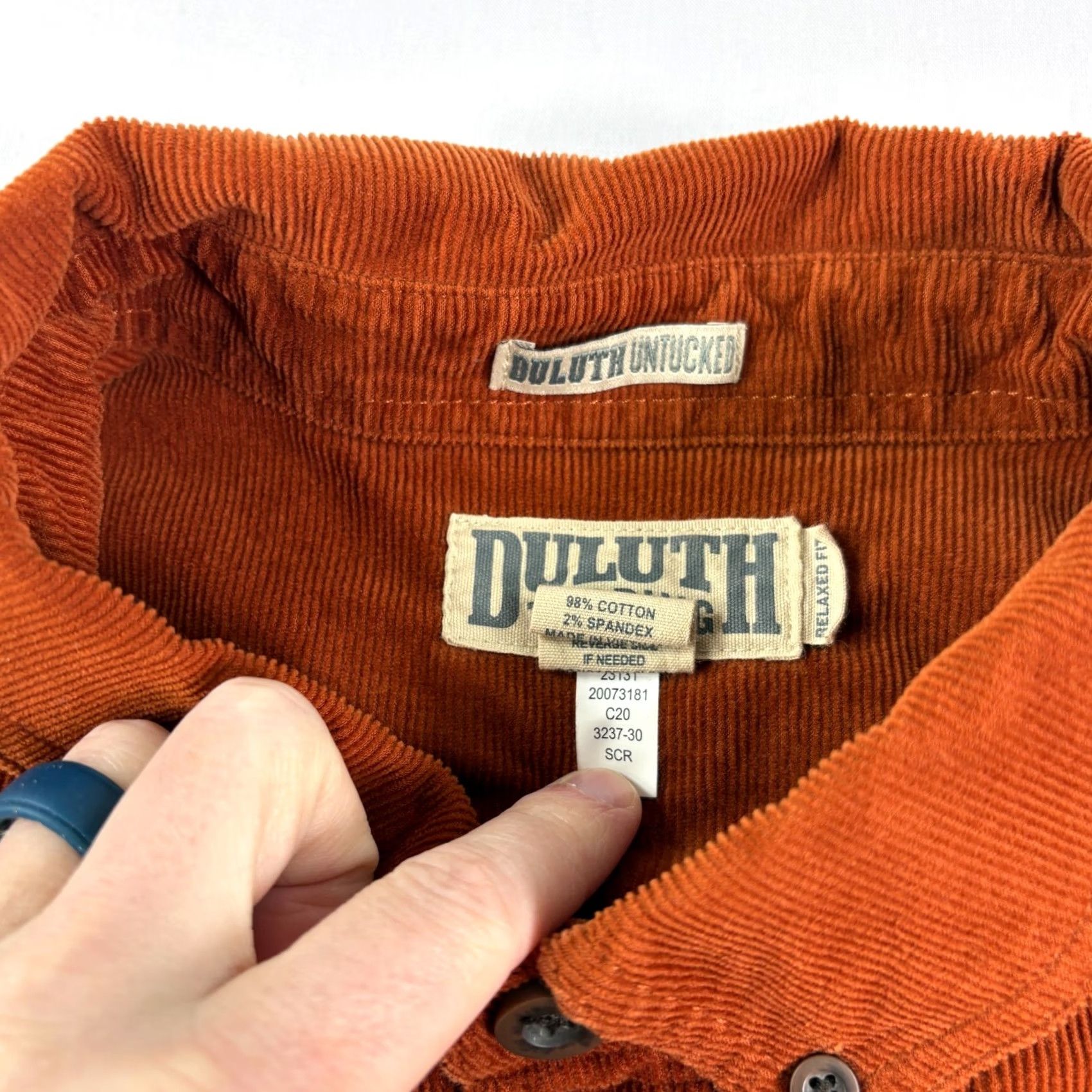 CO Duluth Shirt Mens XLT Tall Orange Corduroy Button Up Untucked Relaxed Size US XL / EU 56 / 4 - 4 Thumbnail