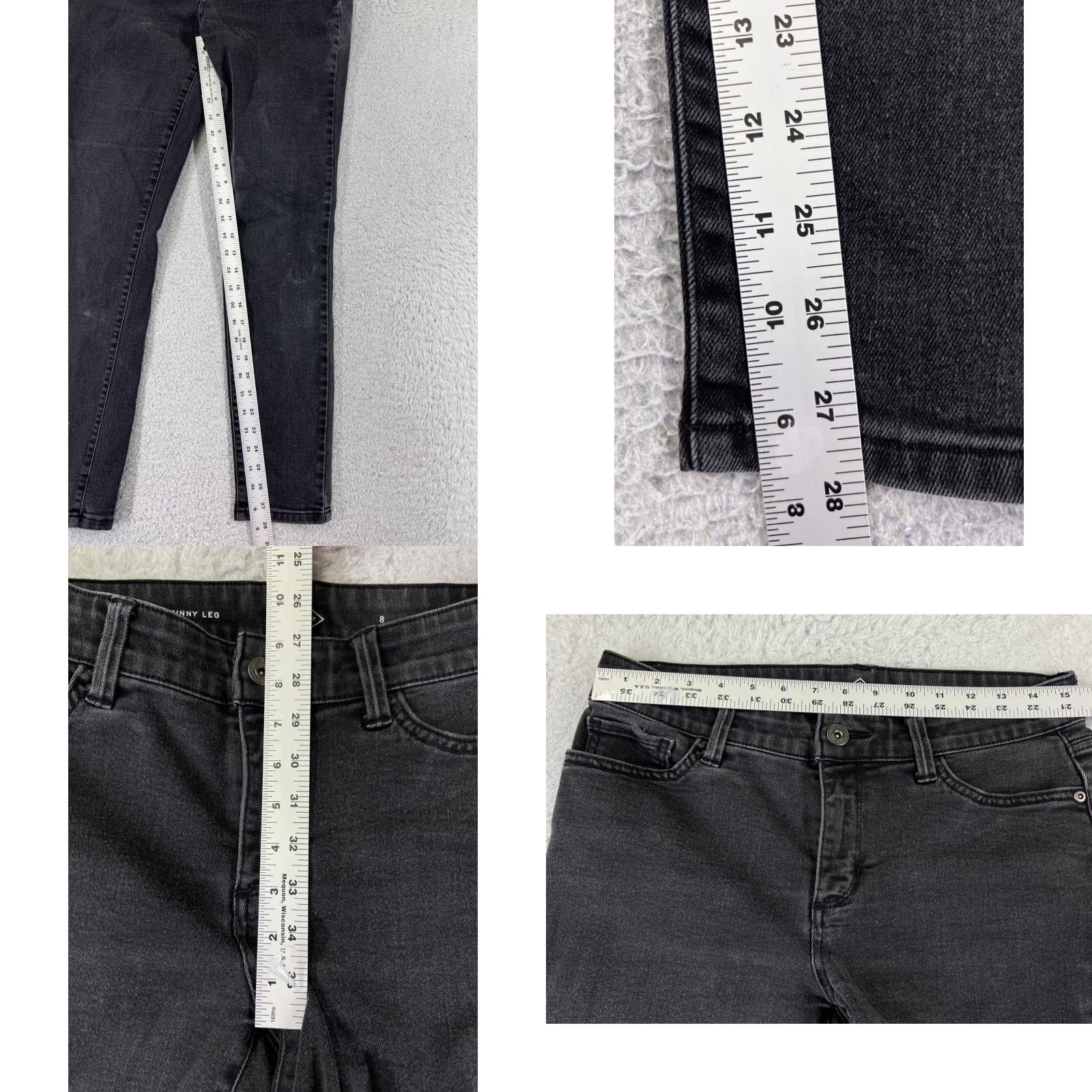 Vintage St. Johns Bay Jeans Skinny Womens 8 Black Denim Cotton Mid Rise 28x29 5-Pocket Design Logo Embroidered Button Zip Size 30" / US 8 / IT 44 - 8 Thumbnail