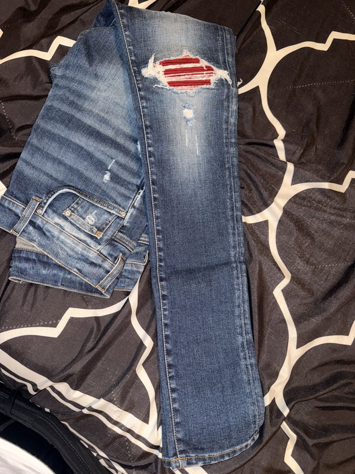 Amiri 🔥 Amiri Mx1 Cherry Suede Patch 🔥 Size US 31 - 4 Thumbnail
