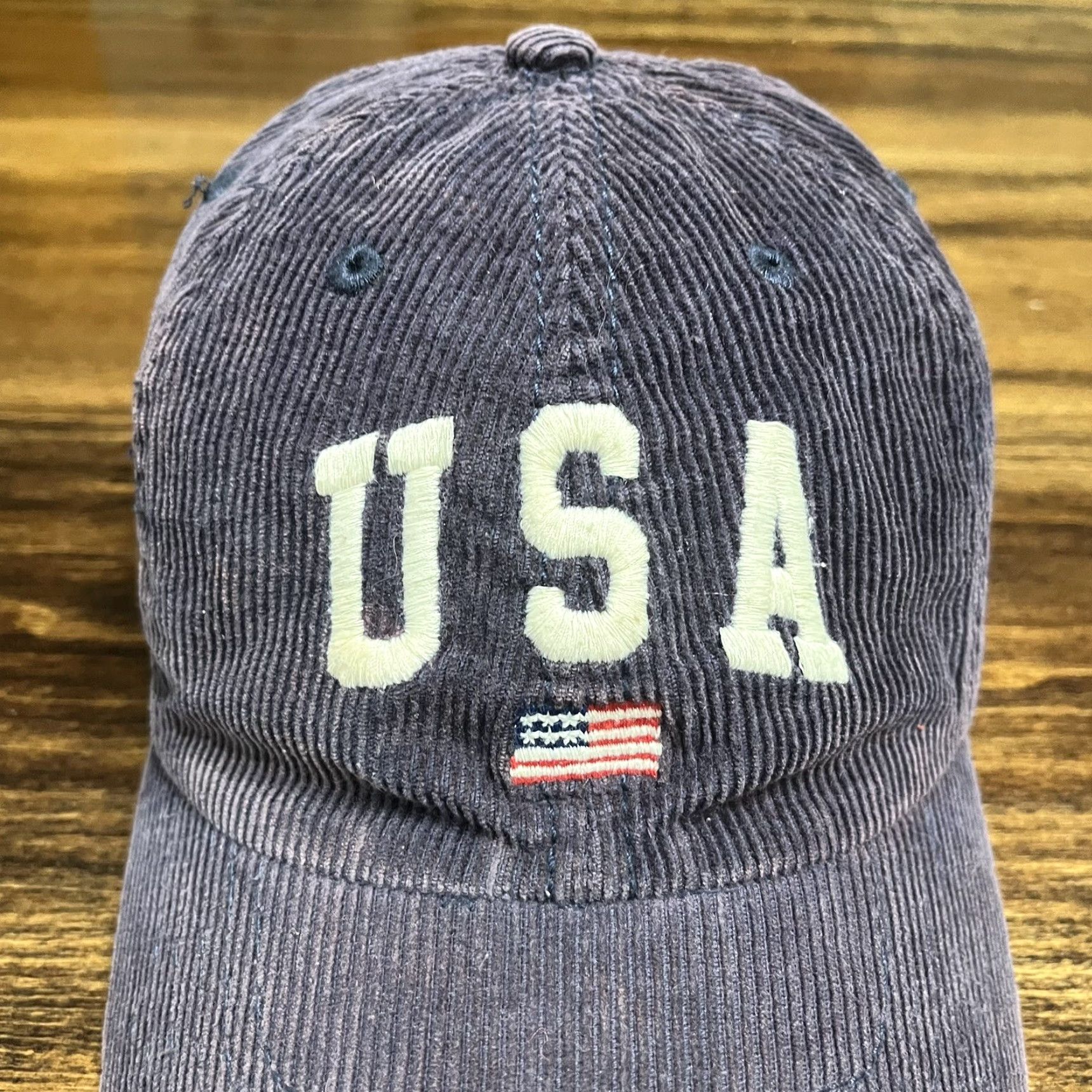 Vintage John Galt East Hampton USA Hat Cap Strap Back Navy Blue Corduroy Adjustable Size ONE SIZE - 6 Thumbnail