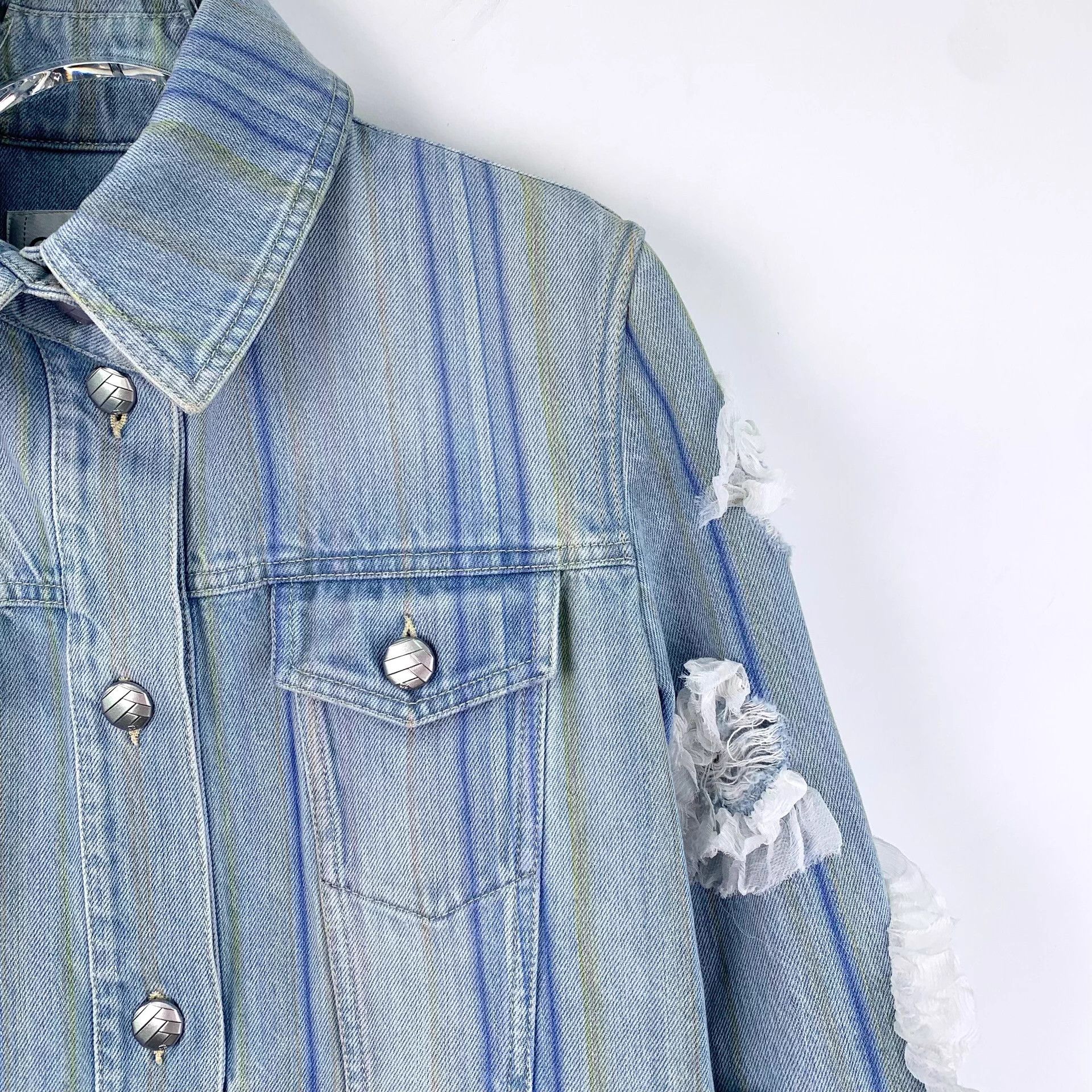 Chanel LW0285 Chanel Light Blue Camellia Striped Collar Size XS / US 0-2 / IT 36-38 - 3 Thumbnail