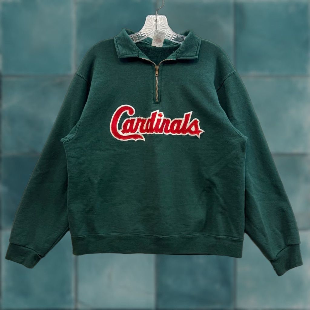 Jerzees VINTAGE Cardinals Sweatshirt Sweater M Green 1/4 Zip Embroidered Jerzees Cotton Casual Mens Size US M / EU 48-50 / 2 - 1 Thumbnail